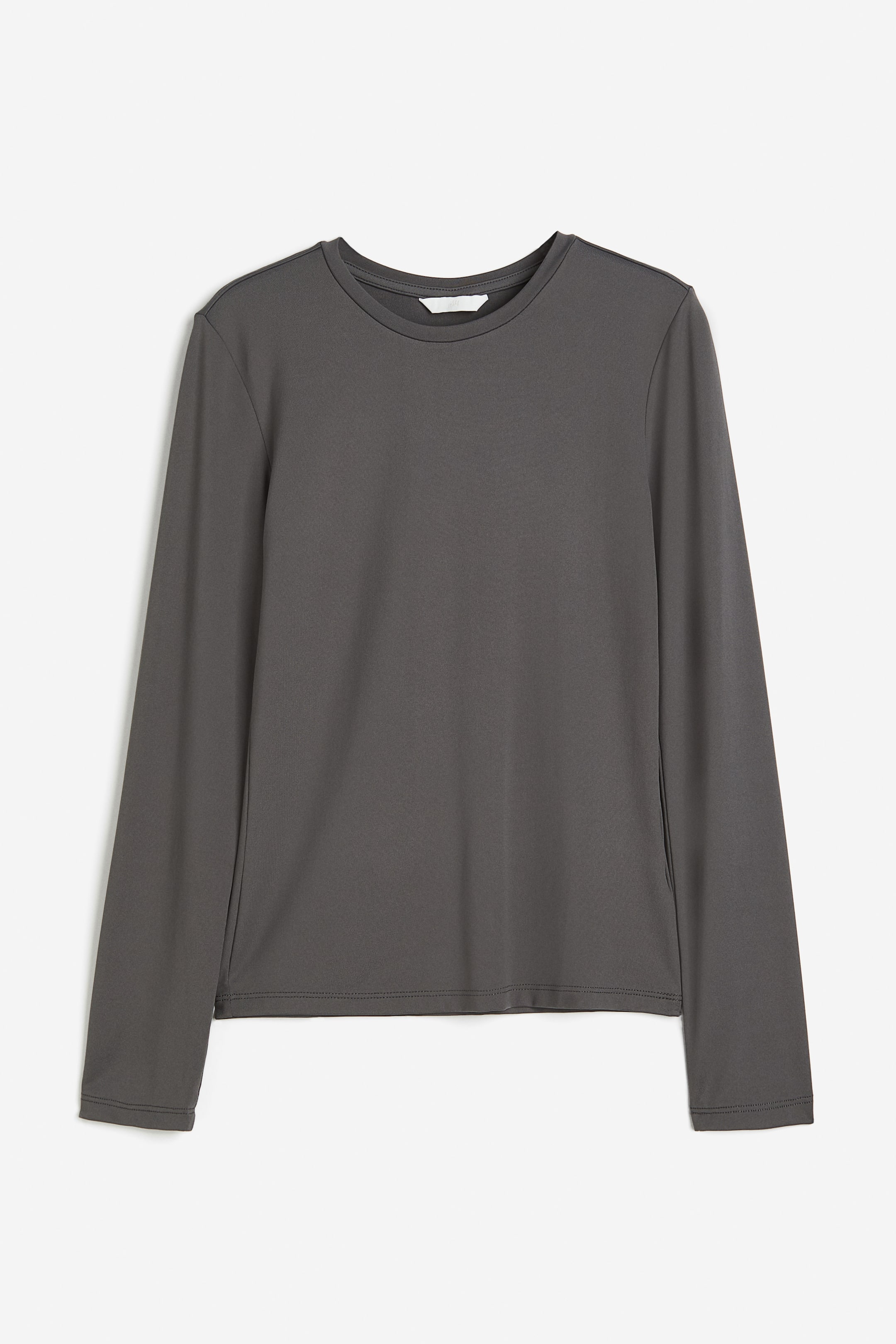 Long-sleeved microfibre top - Round neck - Long sleeve - Dark grey ...