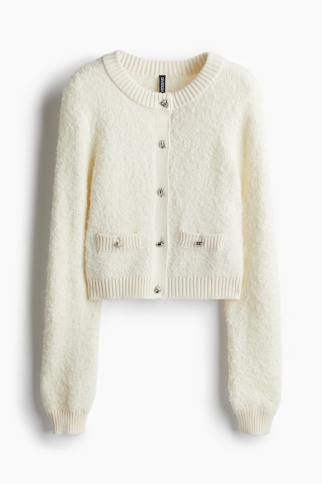 Bouclé-Knit Cardigan - Cream/Black - 1