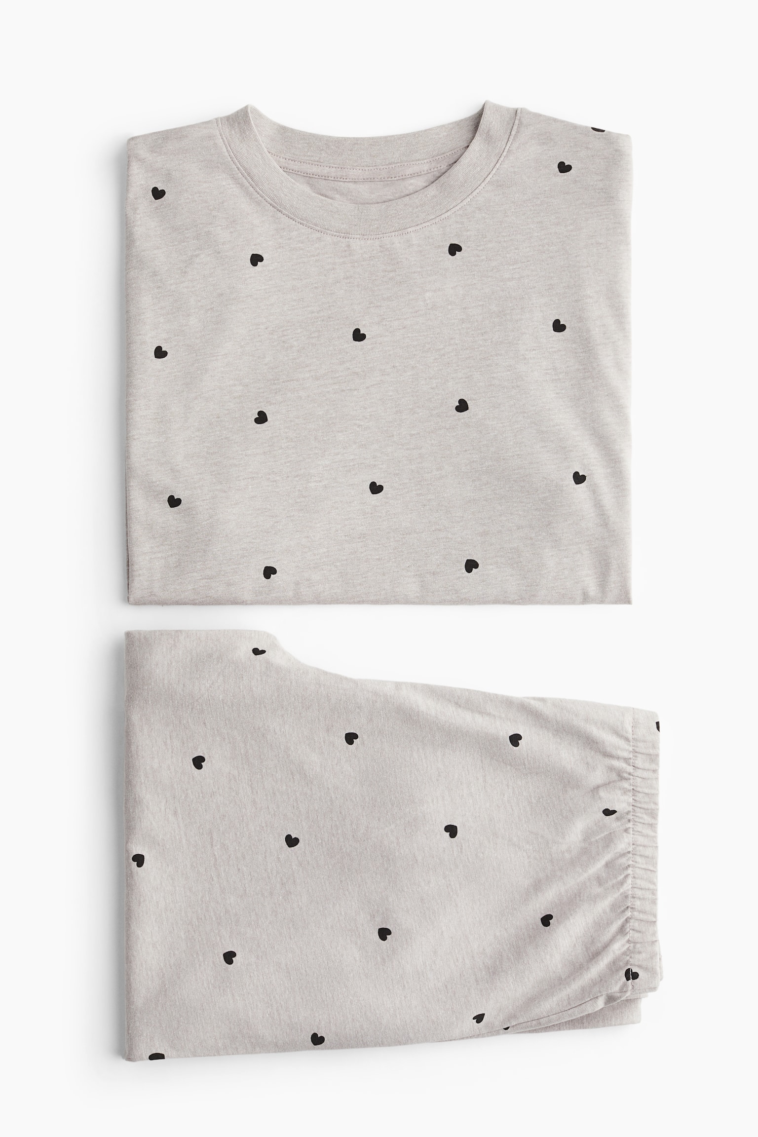 Pyjama top and bottoms - Light greige marl/Patterned/Grey-green/Black/Hearts/Light grey marl/Spotted - 4