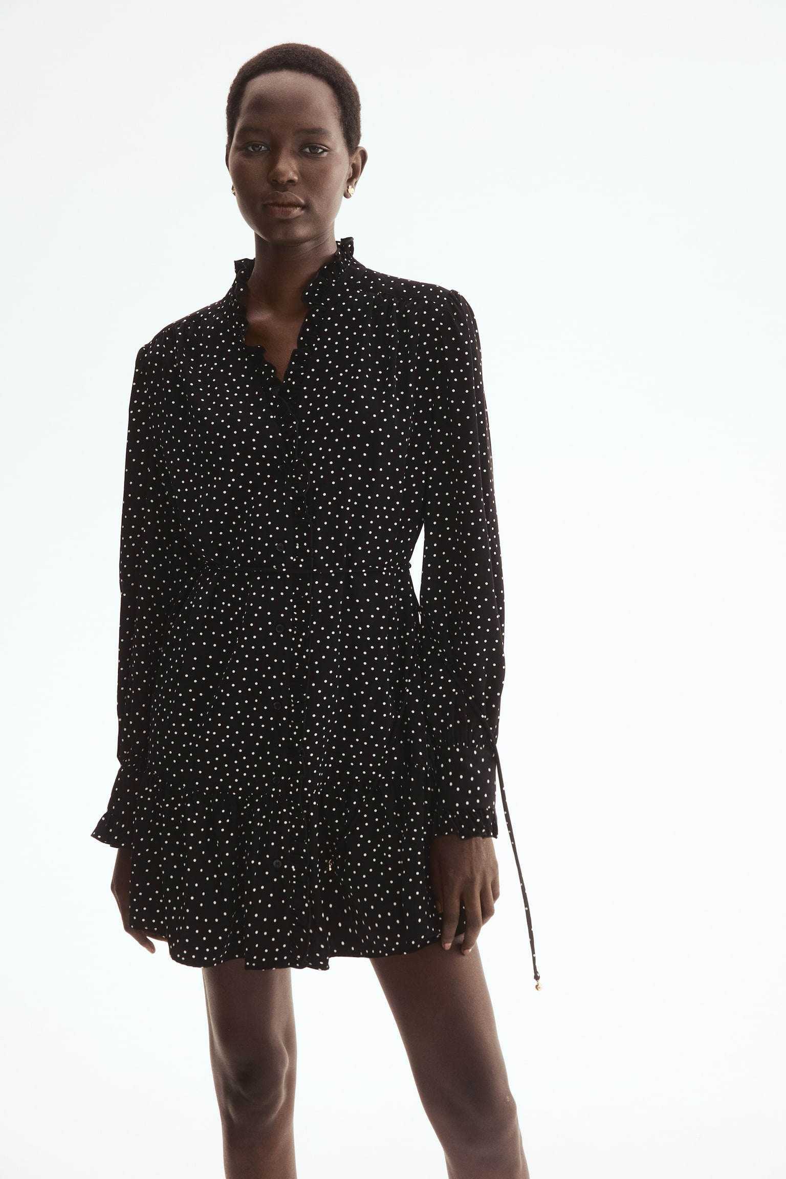 Frill-trimmed dress - Black/Spotted/Dark brown - 4