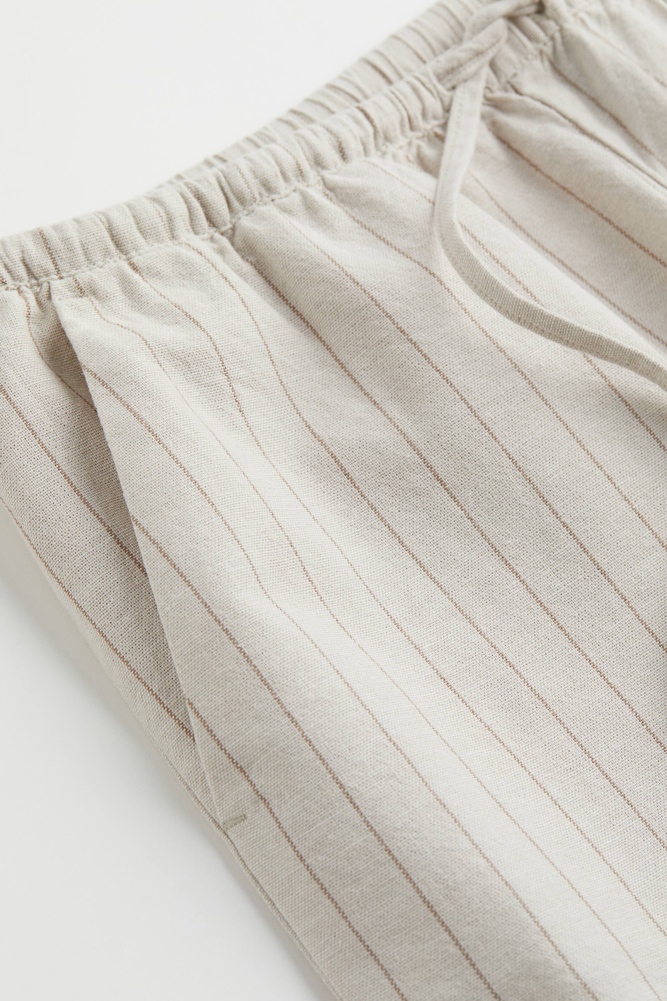 Linen-blend pull-on trousers - Light beige/Striped - Ladies | H&M GB