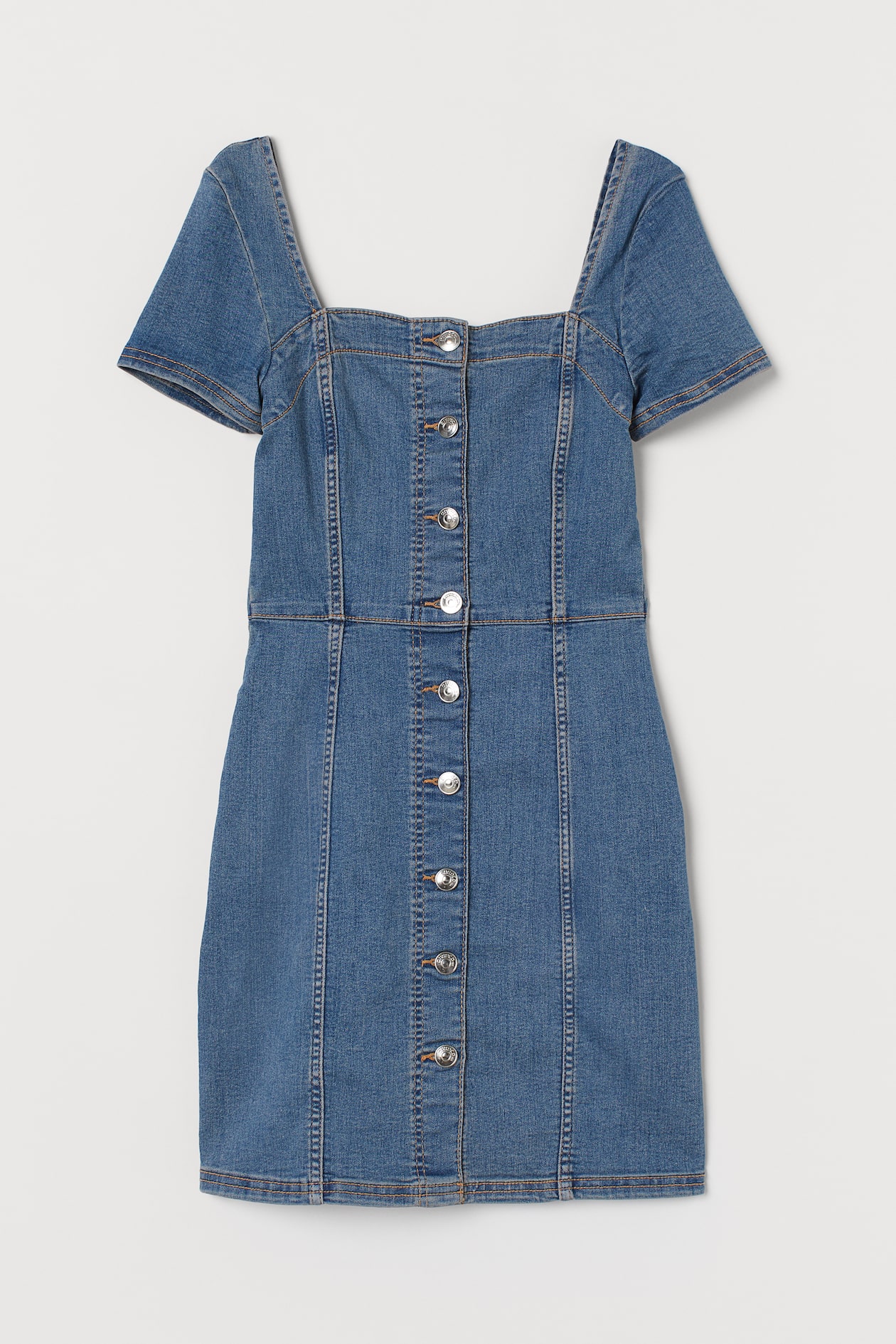 Denim dress - Square neckline - Short sleeve - Denim blue - Ladies | H&M GB