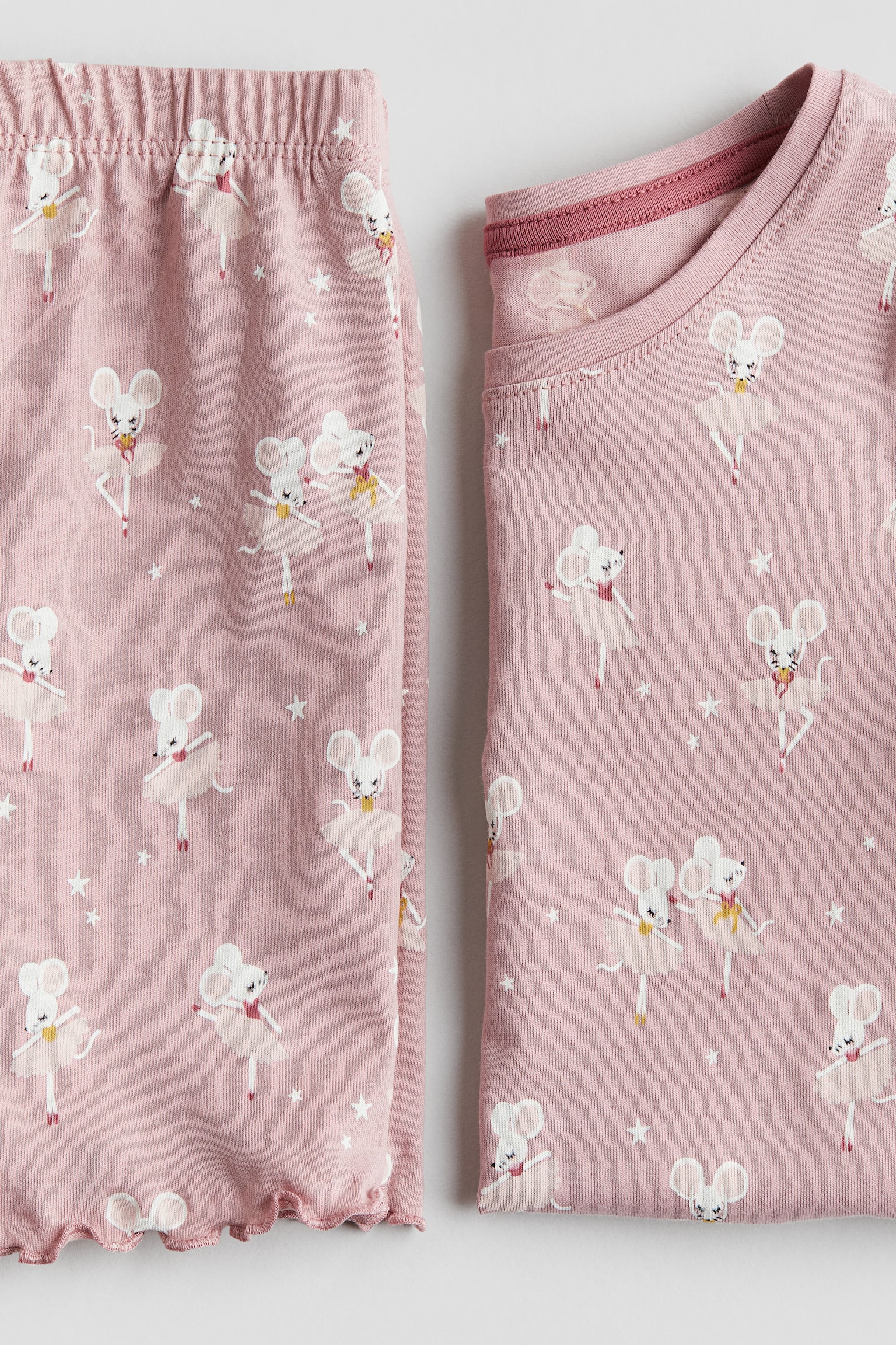 Overlock-detail cotton pyjamas - Light dusty pink/Ballerina mice/White/Blue floral - 2