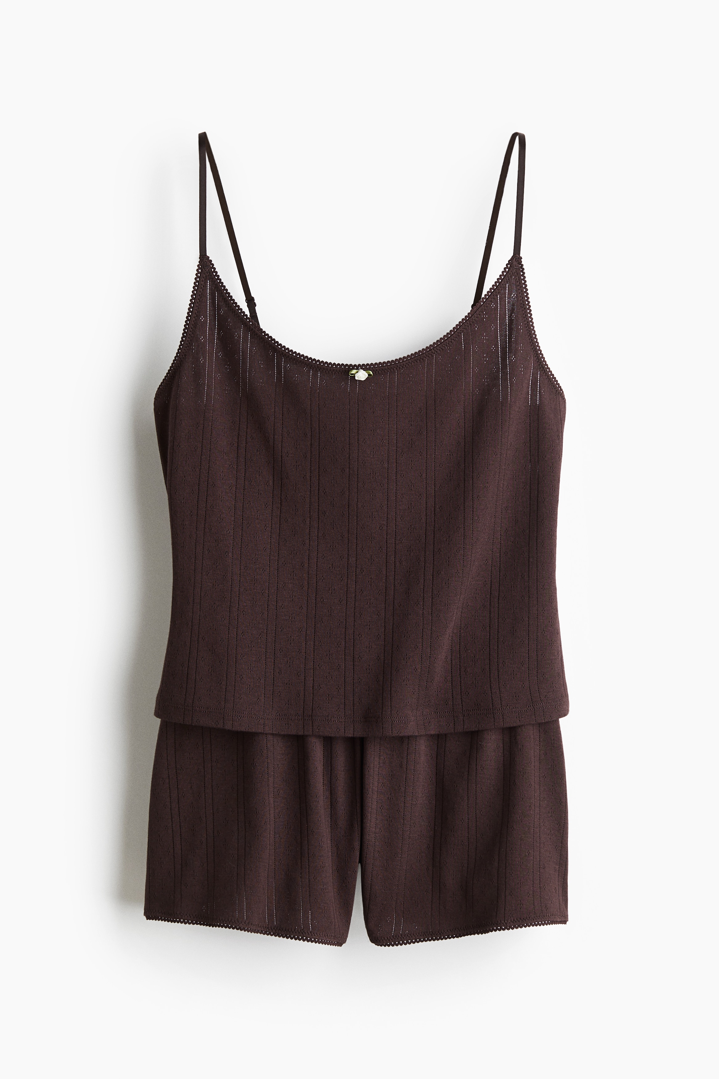 Pijama en pointelle de algodón - Café oscuro/Rosa pálido