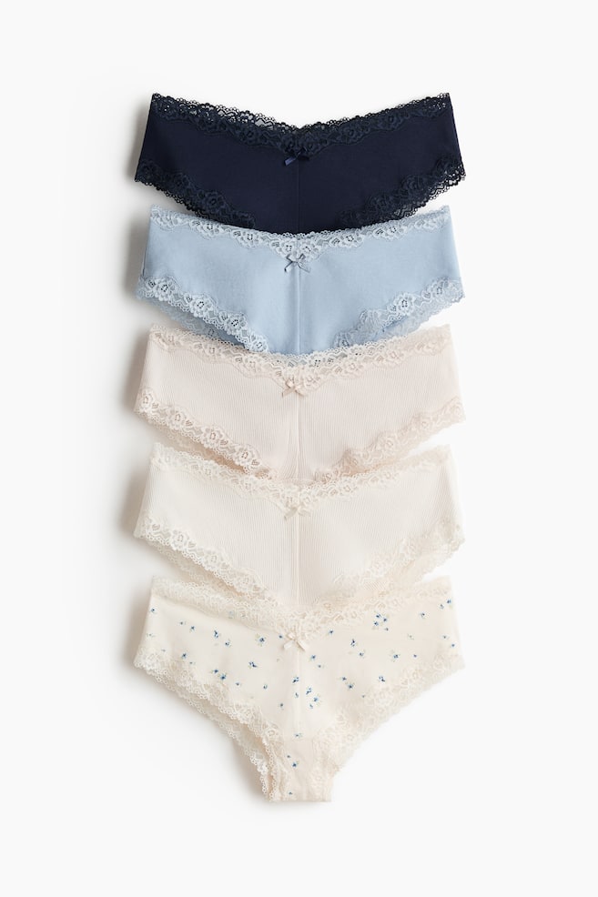 5-pack Cotton and Lace Hipster Briefs - Navy blue/floral/Beige/cream/Black/burgundy/light pink/Light yellow/floral/White/floral/Beige melange/dark brown/white/Light pink/light gray melange - 1