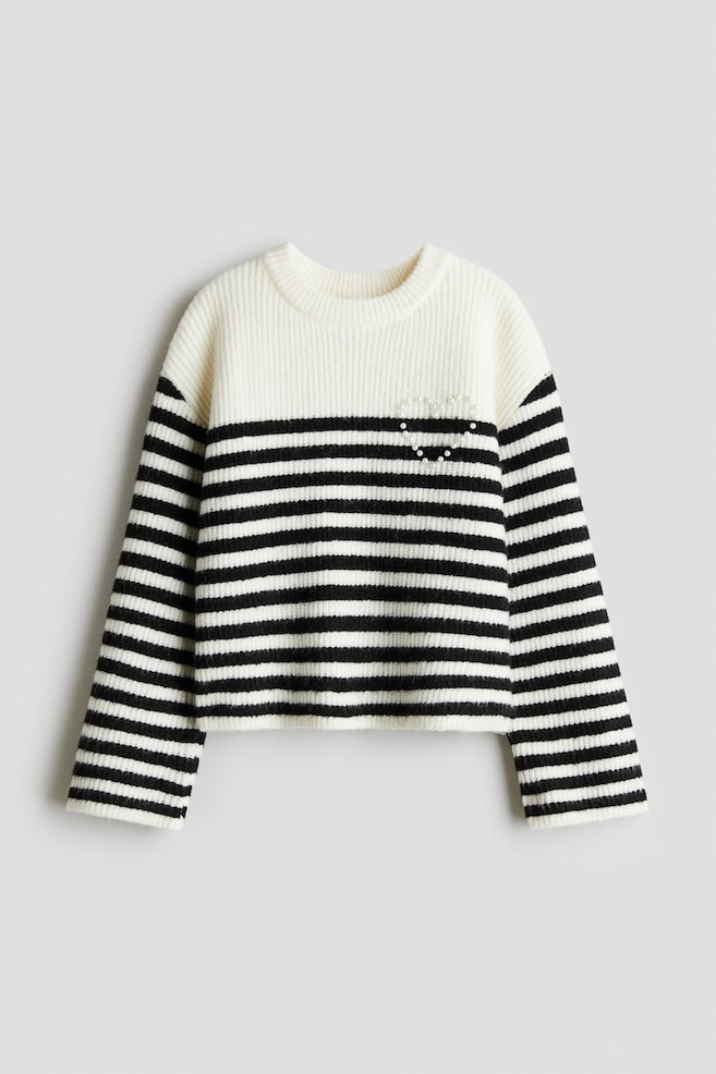 Pull orné de strass - Blanc/rayé - 1