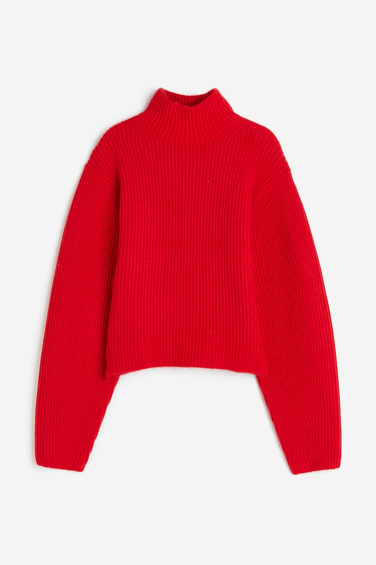 H&m Turtleneck Pullover Damen Rot Gerippter Pullover Mit