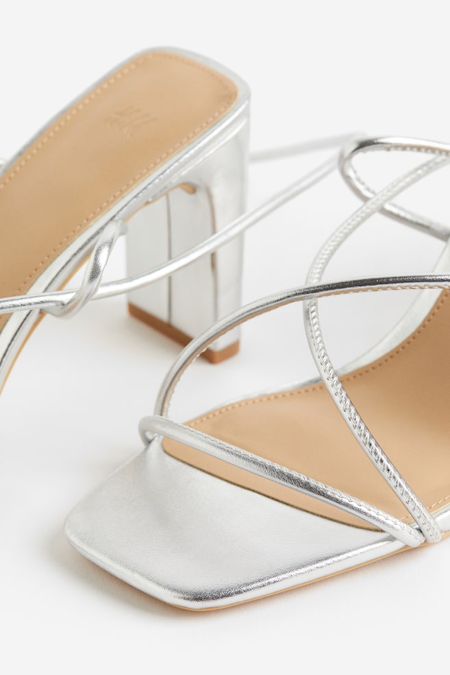 Heeled strappy sandals - Silver-coloured/Beige - 4