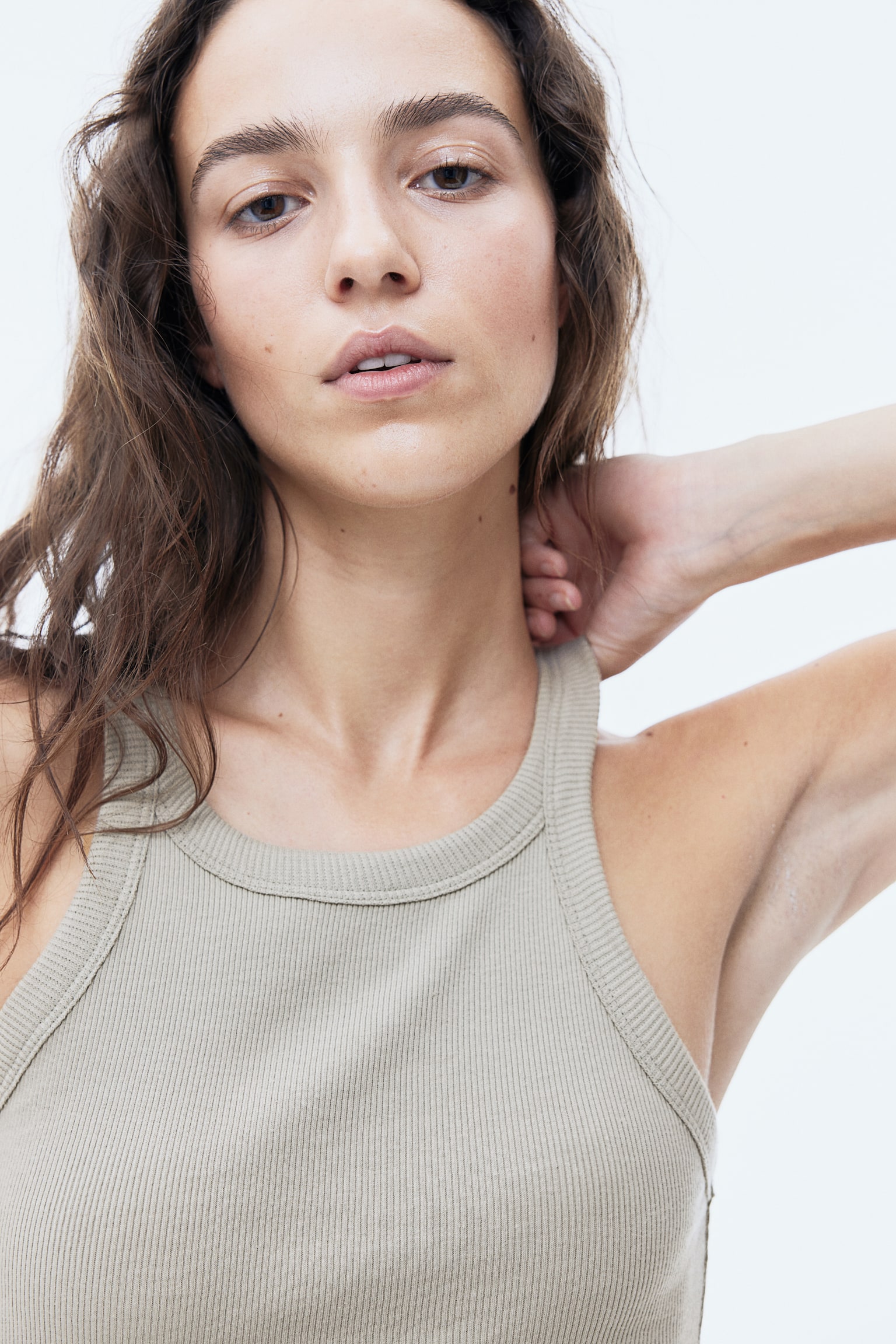 Ribbed vest top - Light khaki green/Burgundy/Powder pink/White/Light blue striped/Dark beige/Light grey marl/Black/White/Light beige/Sage green/Dusty blue/Mint green - 2