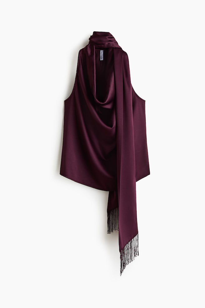 Top de satén con fular decorativo - Burdeos/Negro - 1