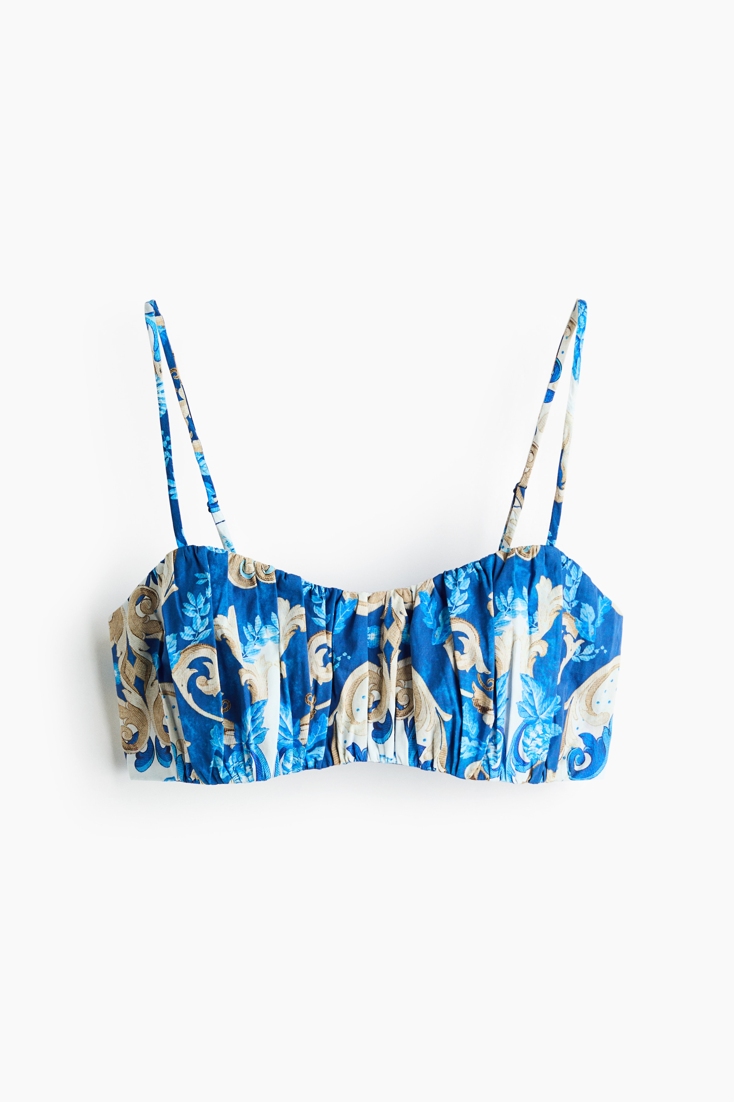Top corto fruncido en popelina - Azul/Diseño