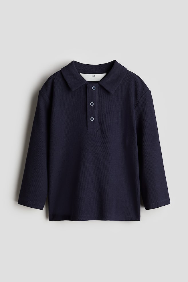 Long-sleeved polo shirt - Navy blue/Cream - 1
