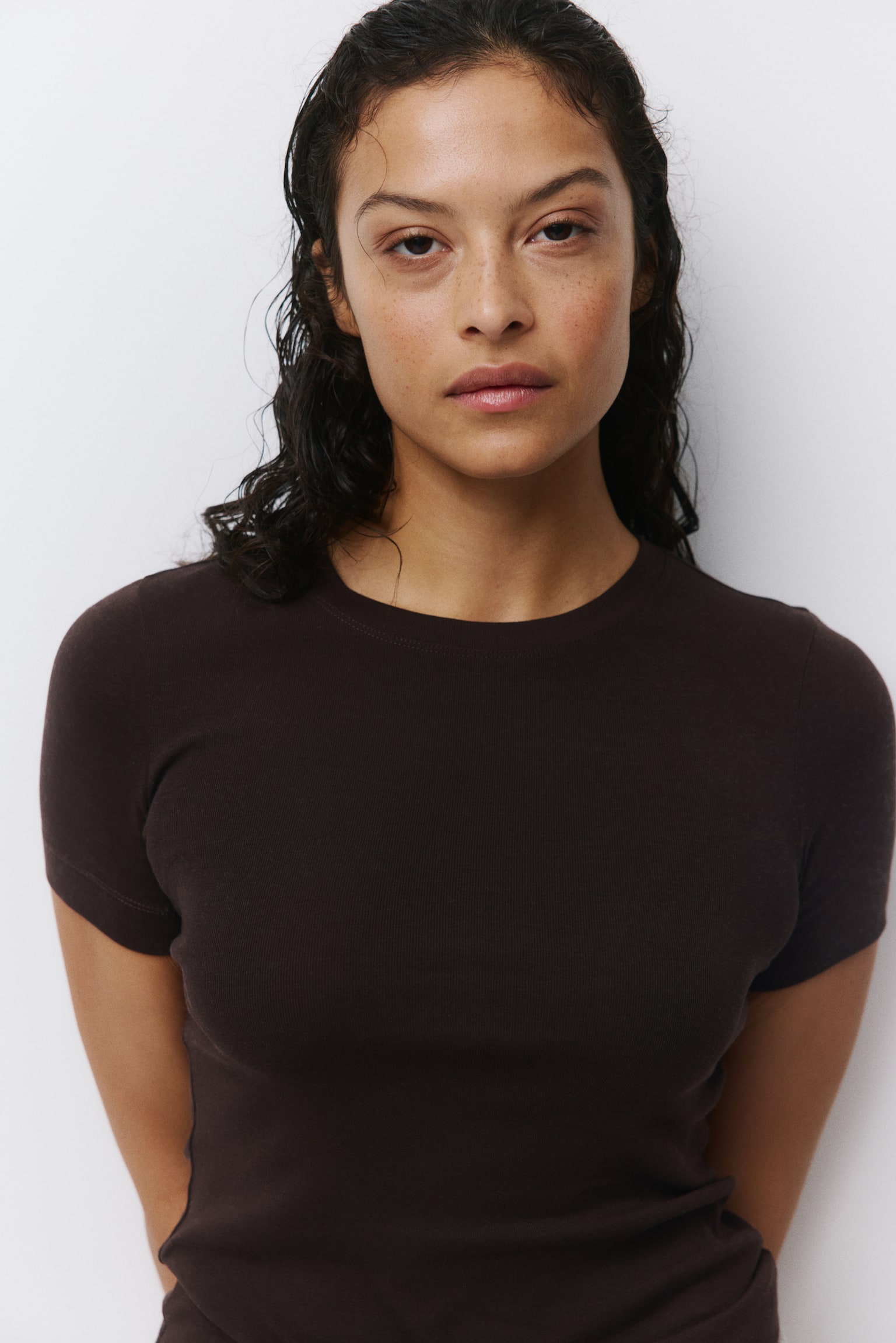 Tricou din bumbac - Maro-închis/Alb/Galben-pal/Negru/Roz-prăfuit închis/Gri-deschis prăfuit/Roz - 2