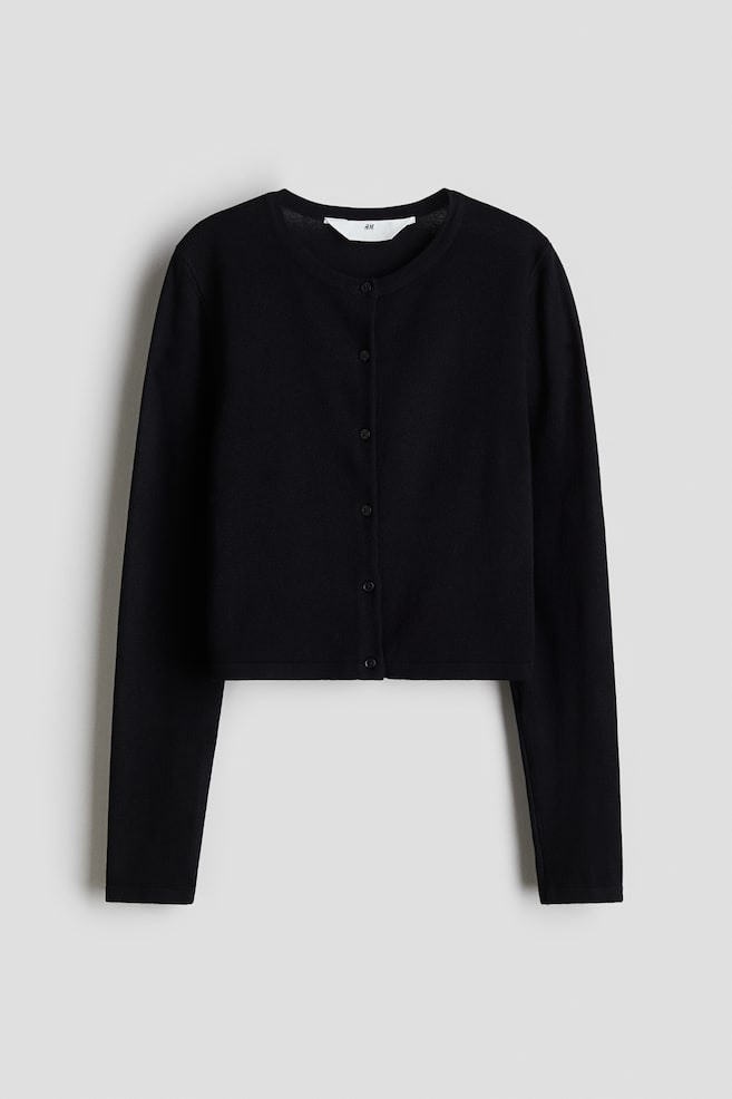 Cardigan in maglia fine - Nero/Grigio chiaro mélange/Bianco - 1