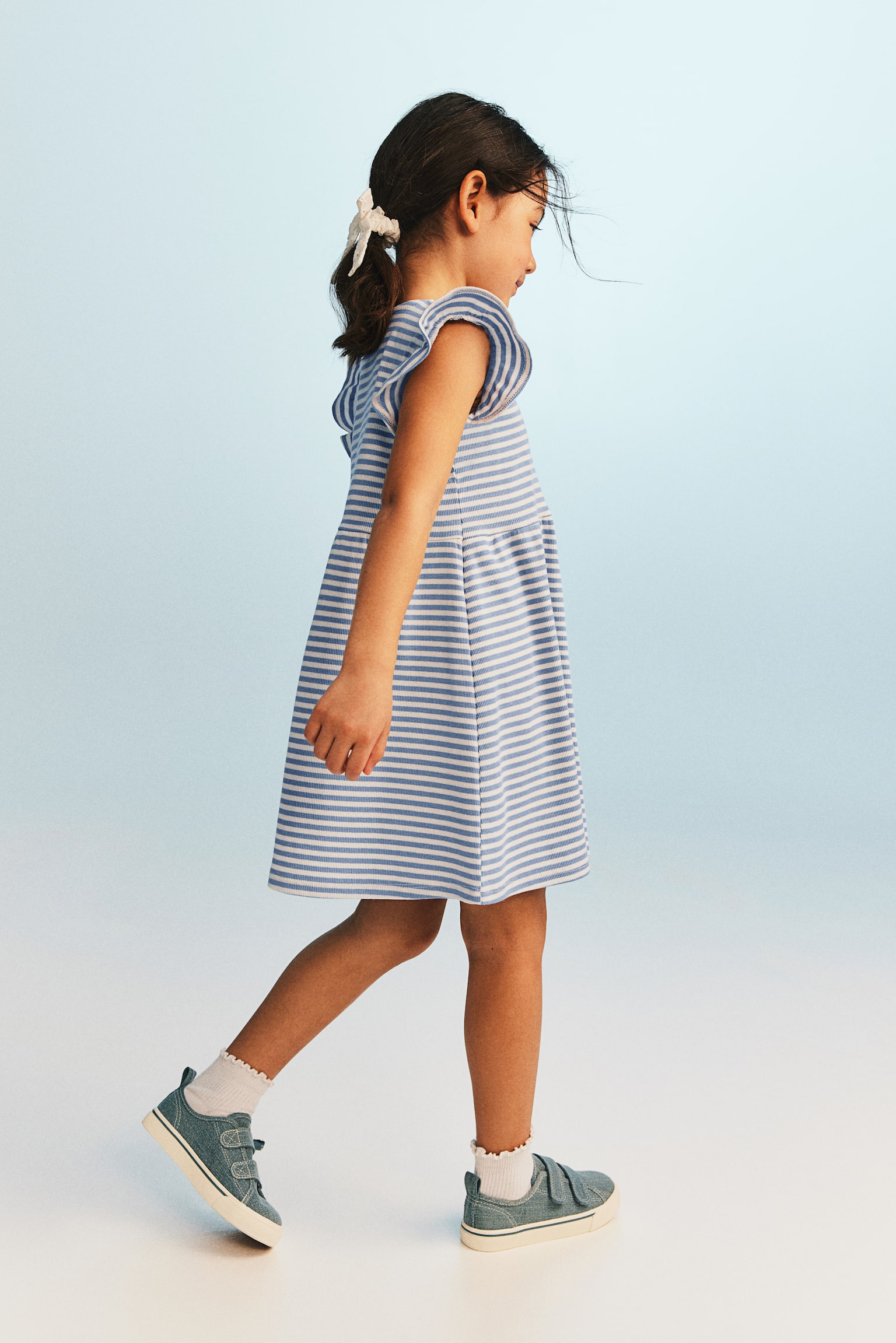 Ribbed jersey dress - Light blue/Striped/Dusty pink/Light purple/Light green/White/Pink striped/Black/White striped - 6