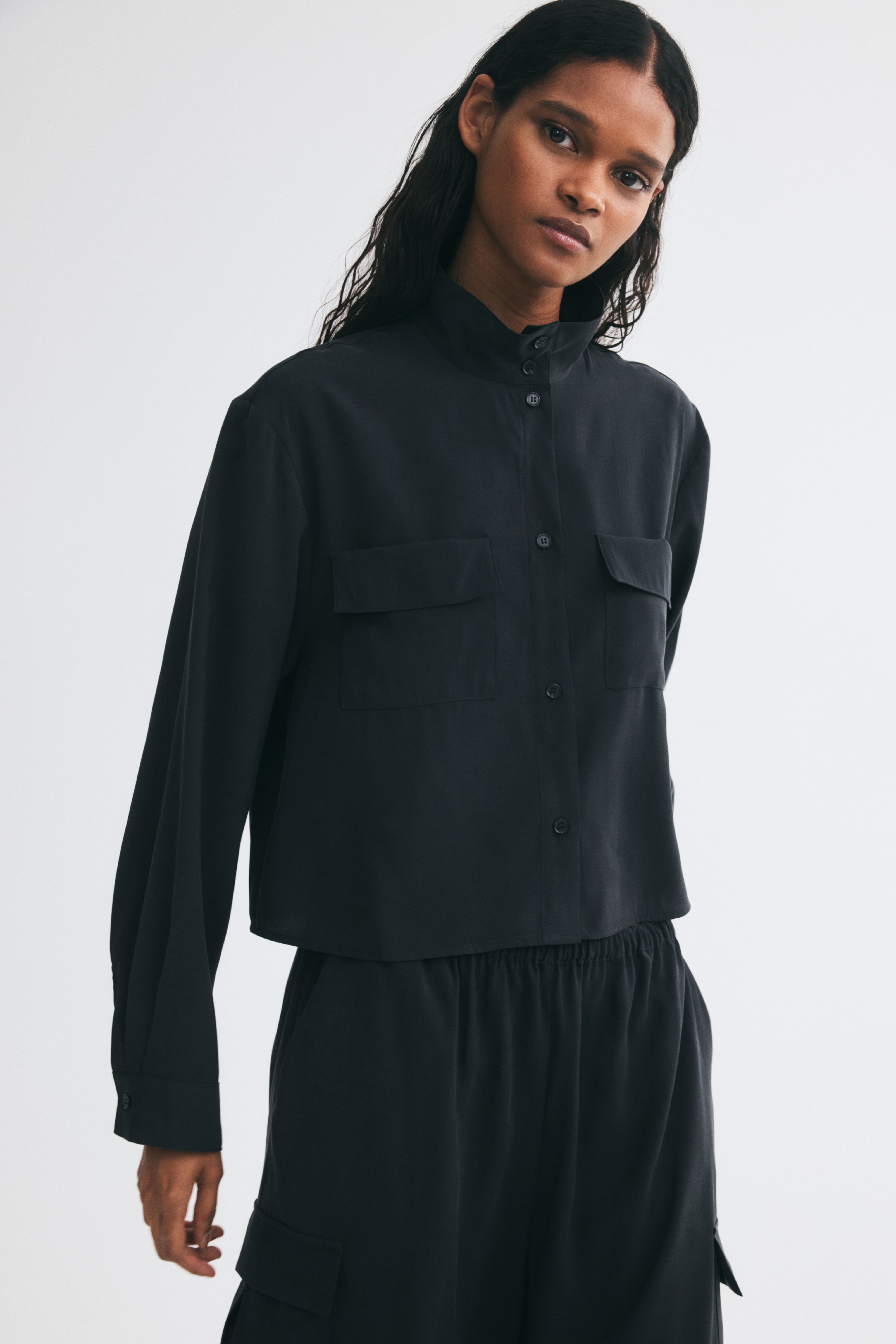 Stand-Up Collar Viscose-Blend Shirt
