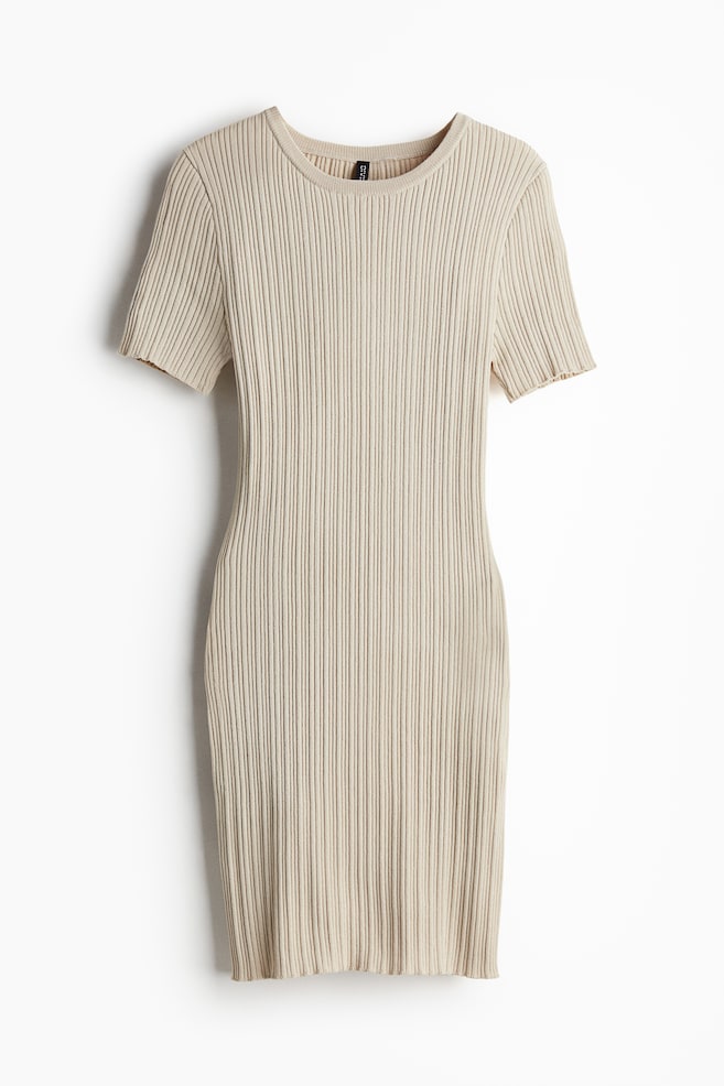 Rib-knit bodycon dress - Light beige - 1