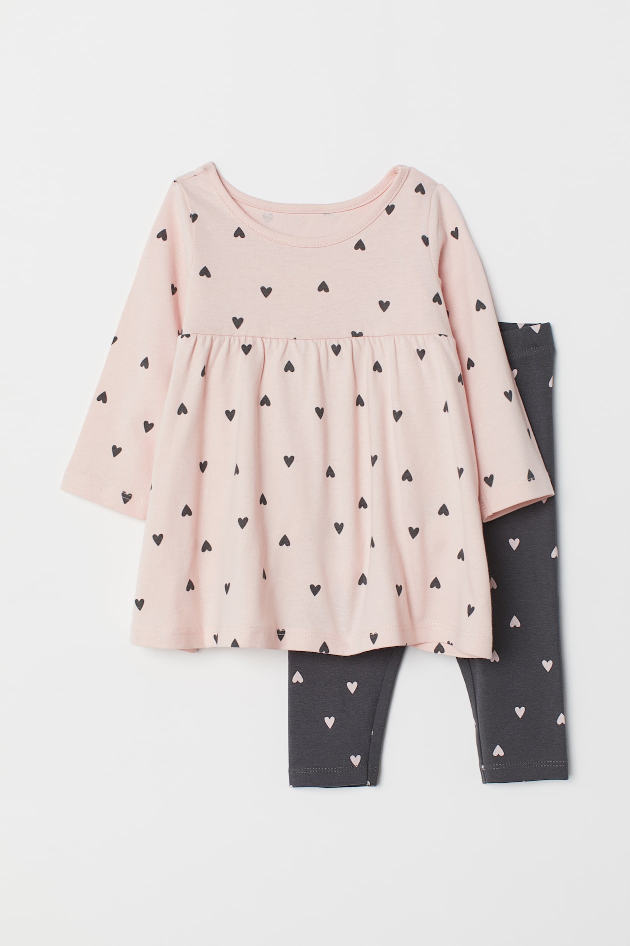 Jersey Dress and Leggings - Long sleeve - Long - Powder pink/hearts ...