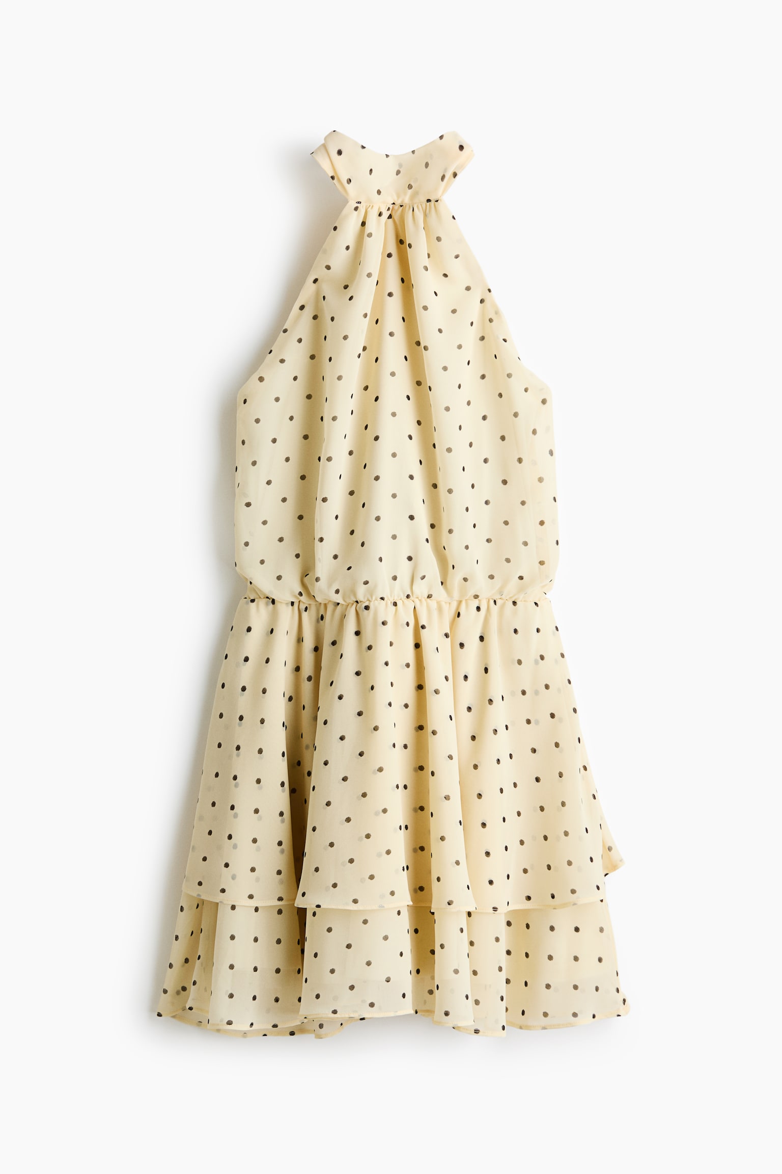 Vestido con cuello halter en chifón - Amarillo pálido/Lunares/Gris oscuro/Negro