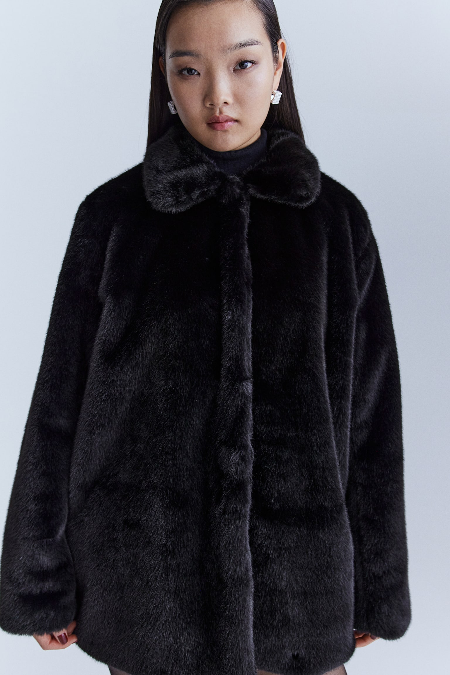 Fluffy jacket - Black/Dark beige - 4