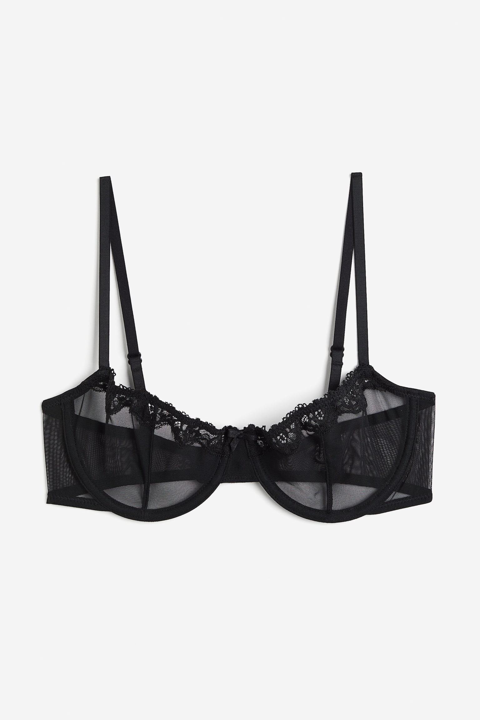 Non Padded Mesh Balconette Bra - Black/White - 1