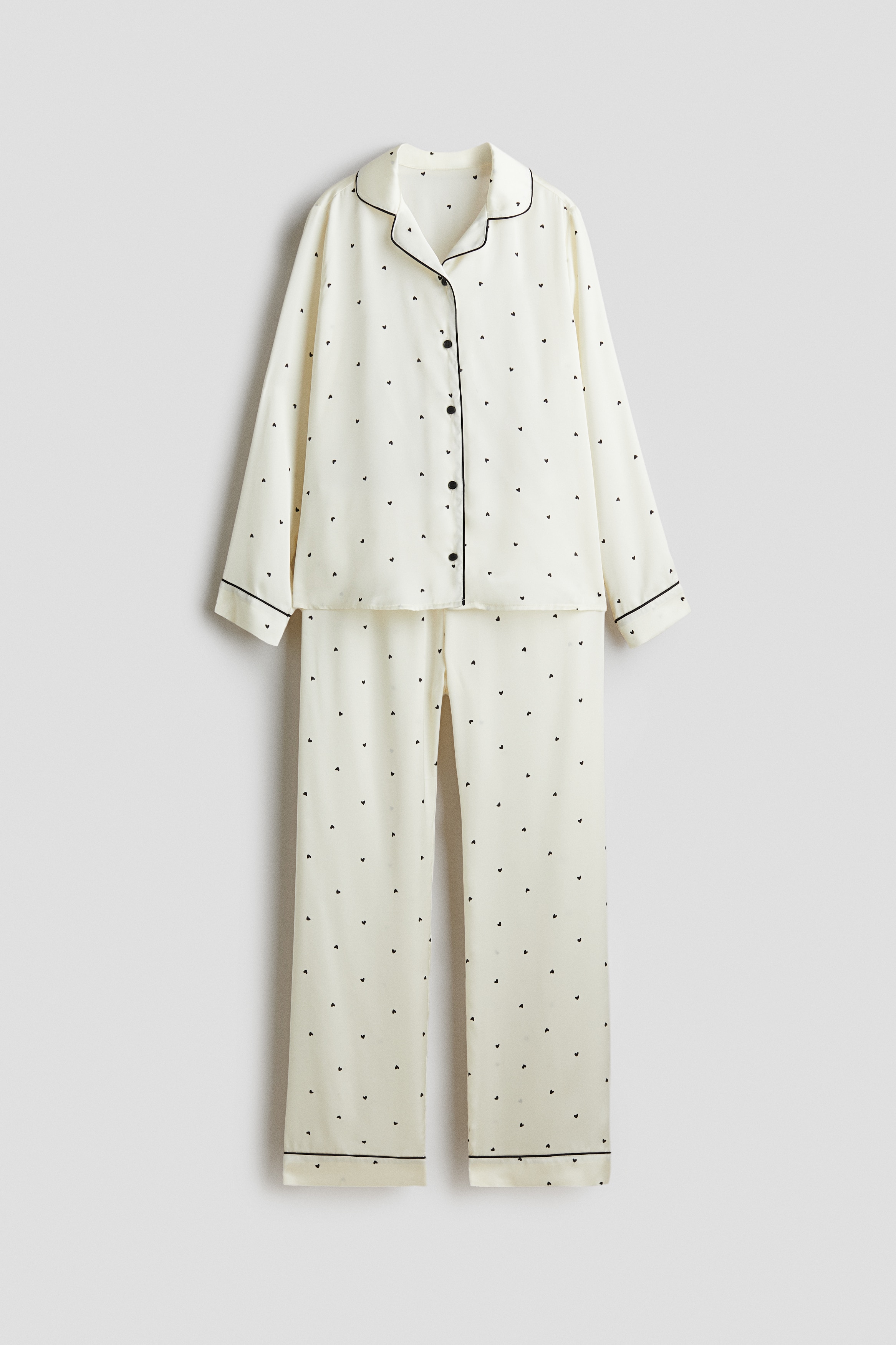 Flicka - Crèmevit/Hjärtan Satinpyjamas - Size: 158/164 (12-14Y)  - H&M