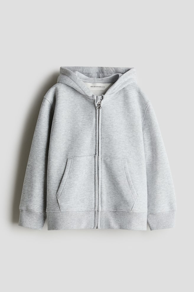Hooded Cotton Sweatshirt Jacket - Light gray melange/Khaki green/Khaki green/Navy blue/Brown - 1