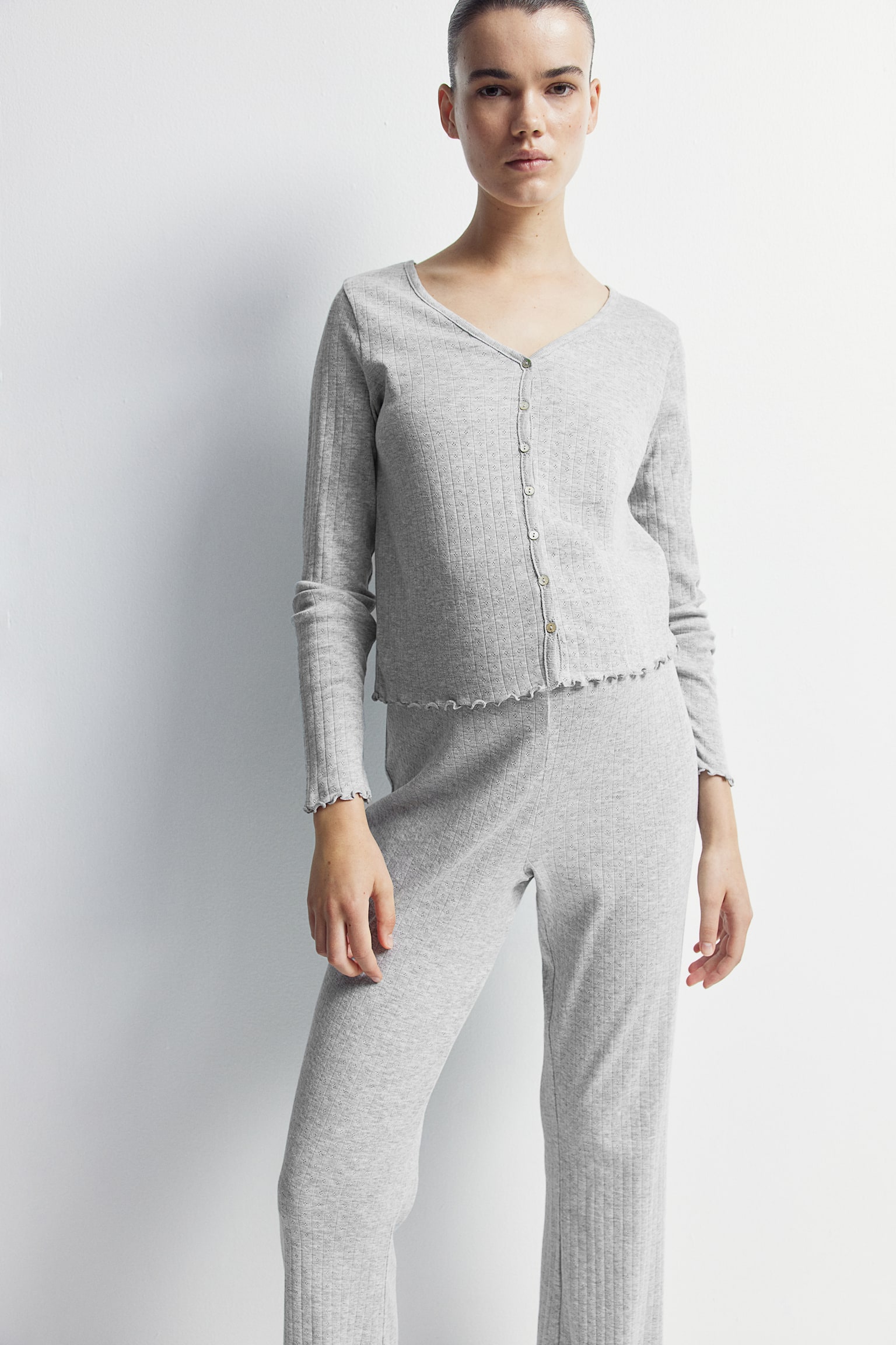 MAMA Pointelle jersey pyjamas - Light grey marl - 4