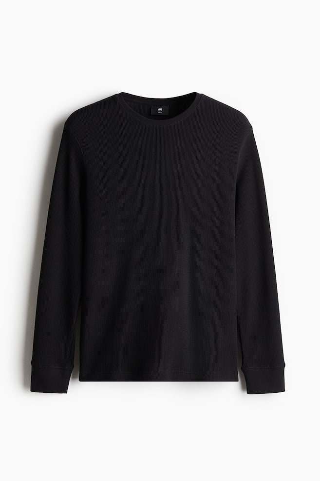 Slim Fit Waffled Jersey Shirt - Black/Light gray/Beige/White/Dark brown - 1
