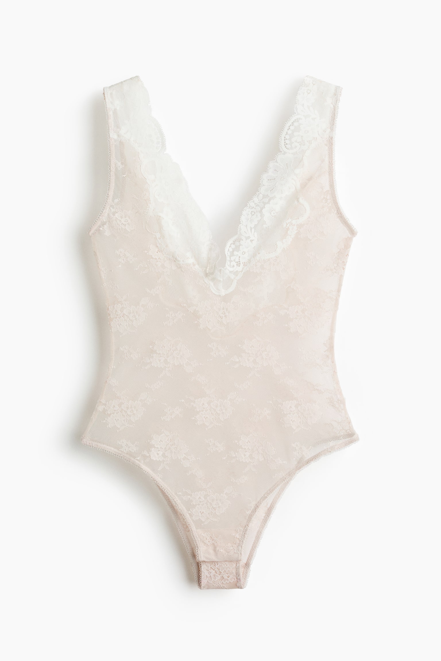 Spitzenbody mit V-Ausschnitt - Blassbeige/Schwarz/Cremefarben/Schwarz - 1