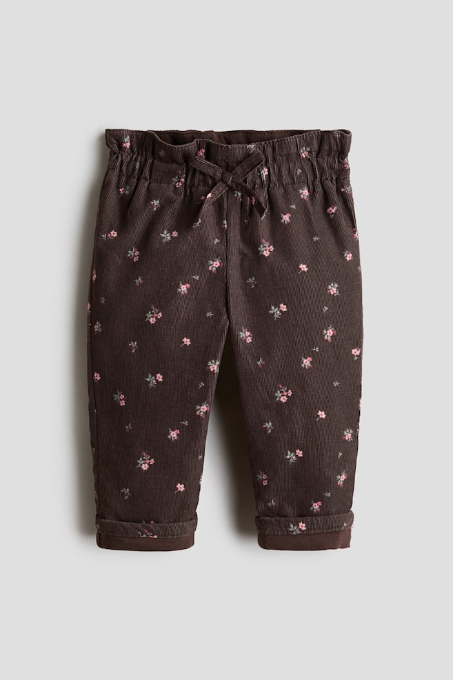 Lined Corduroy Pants - Dark brown/floral/Light dusty pink/floral - 1