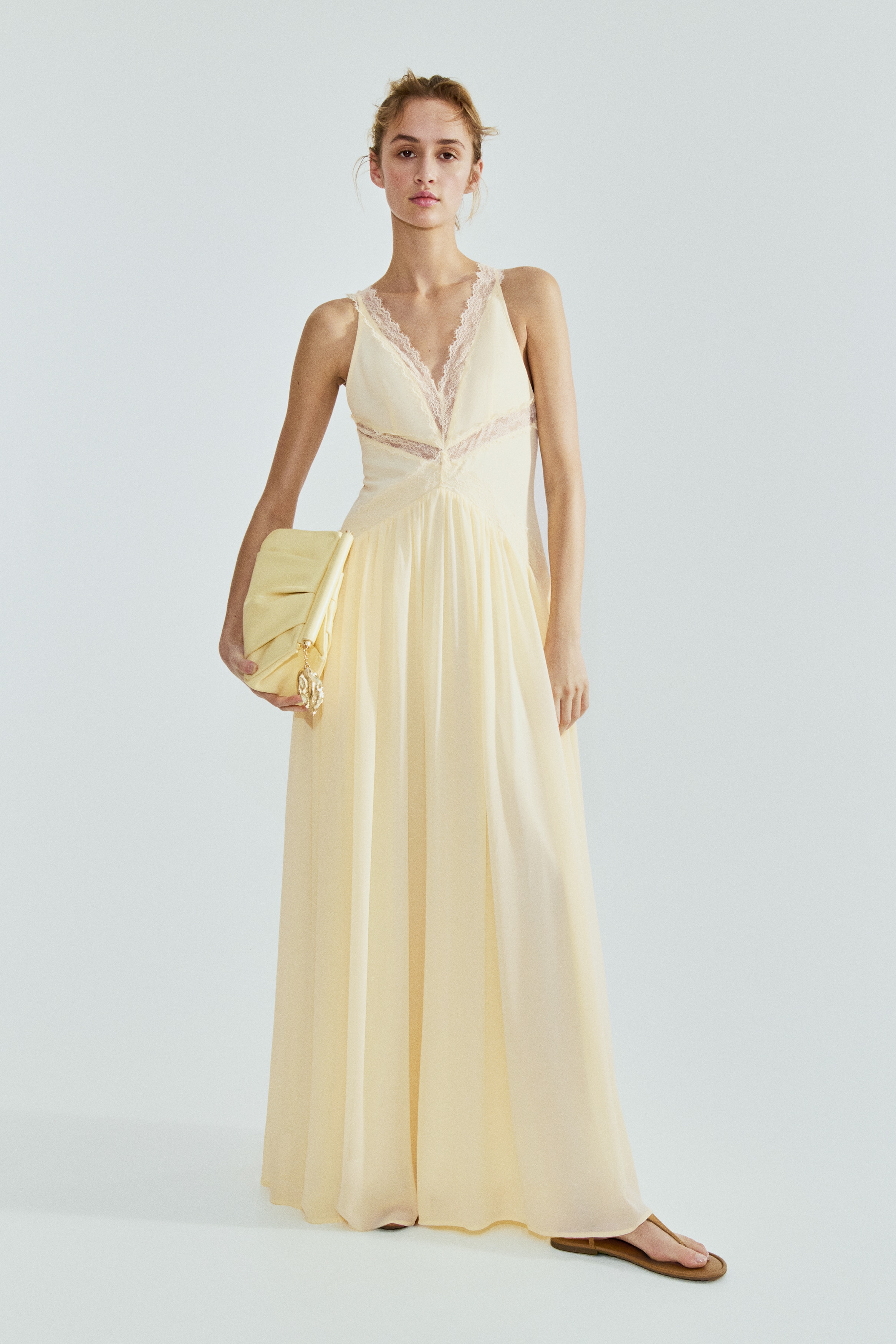 Women's Yellow Lace-Inset Chiffon Dress | H&M US