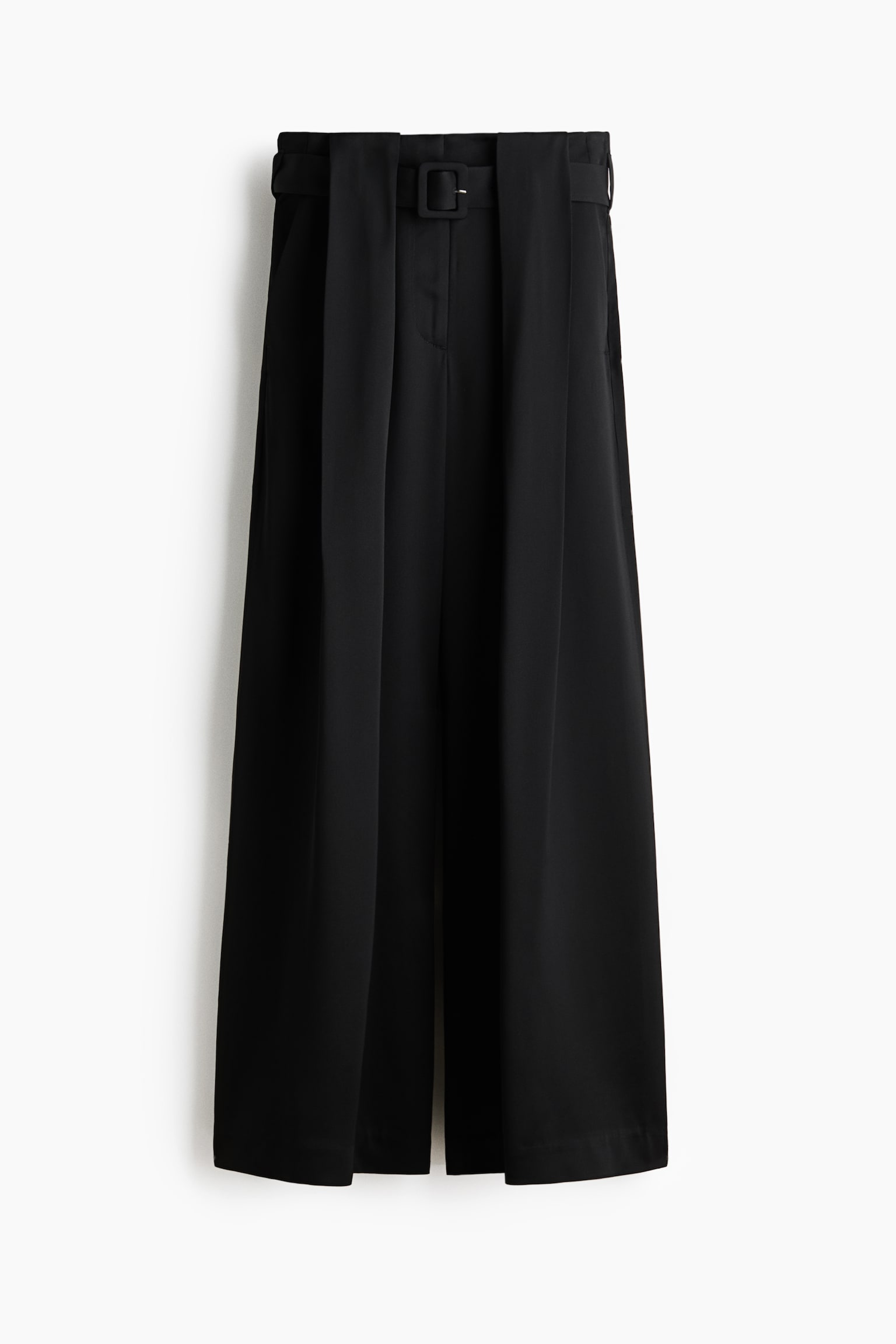 Belt Pleat Detail Pants - Black - 1