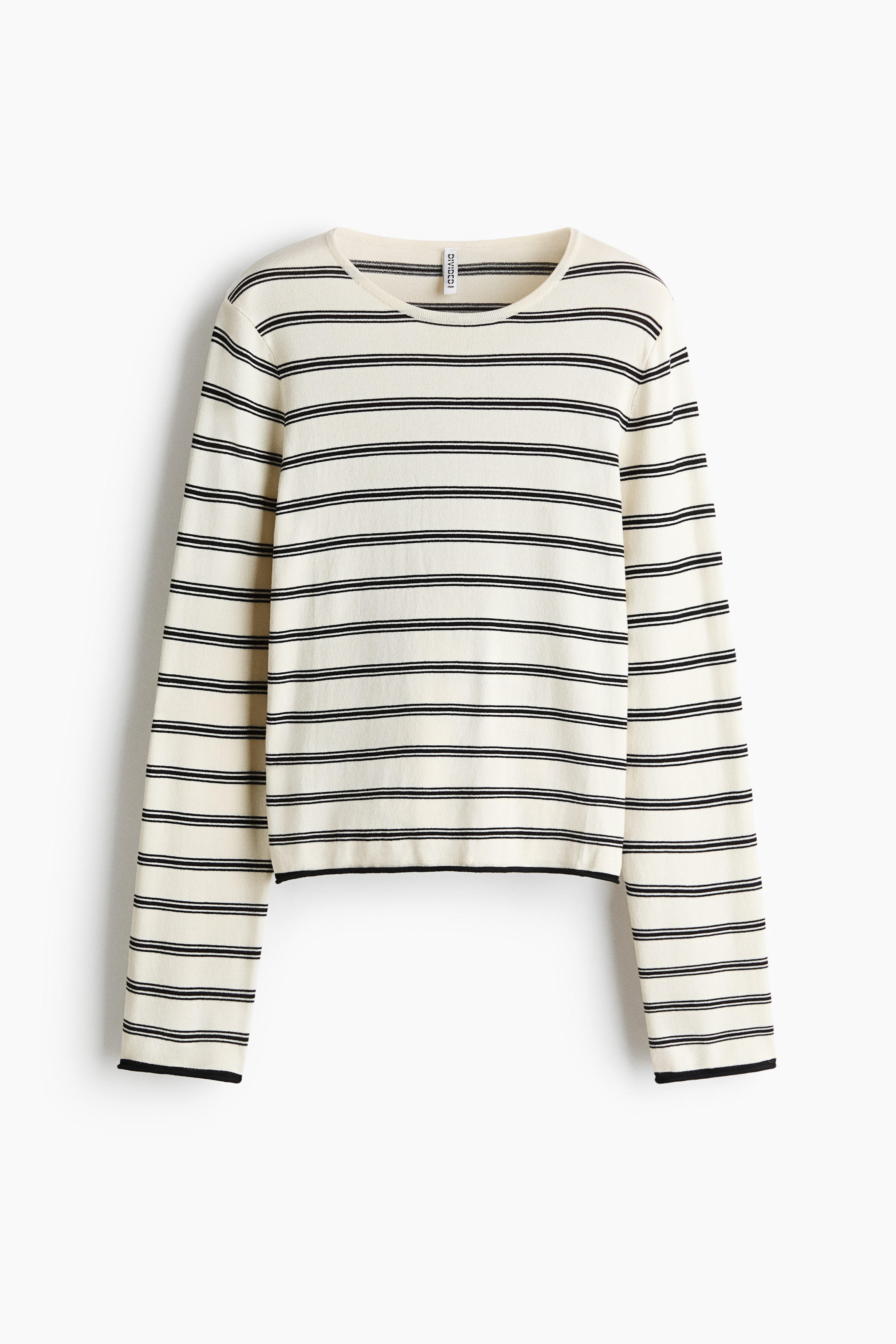 Long-Sleeved Fine-Knit Top - Ivory/striped/Black/striped/Burgundy/striped
