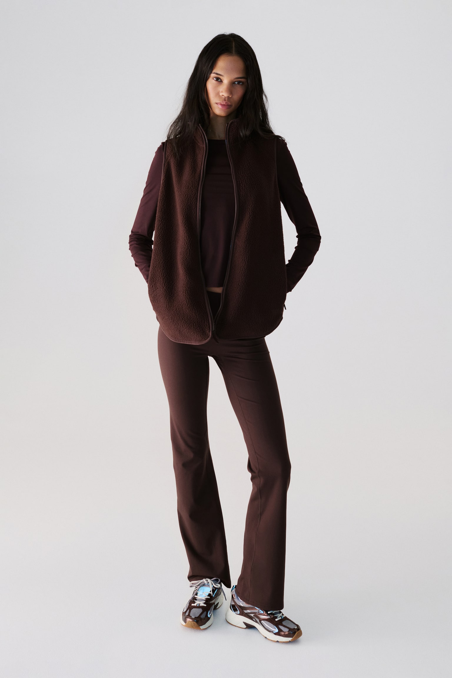 Regular Fit Teddy sports gilet - Warm brown/Ivory - 7