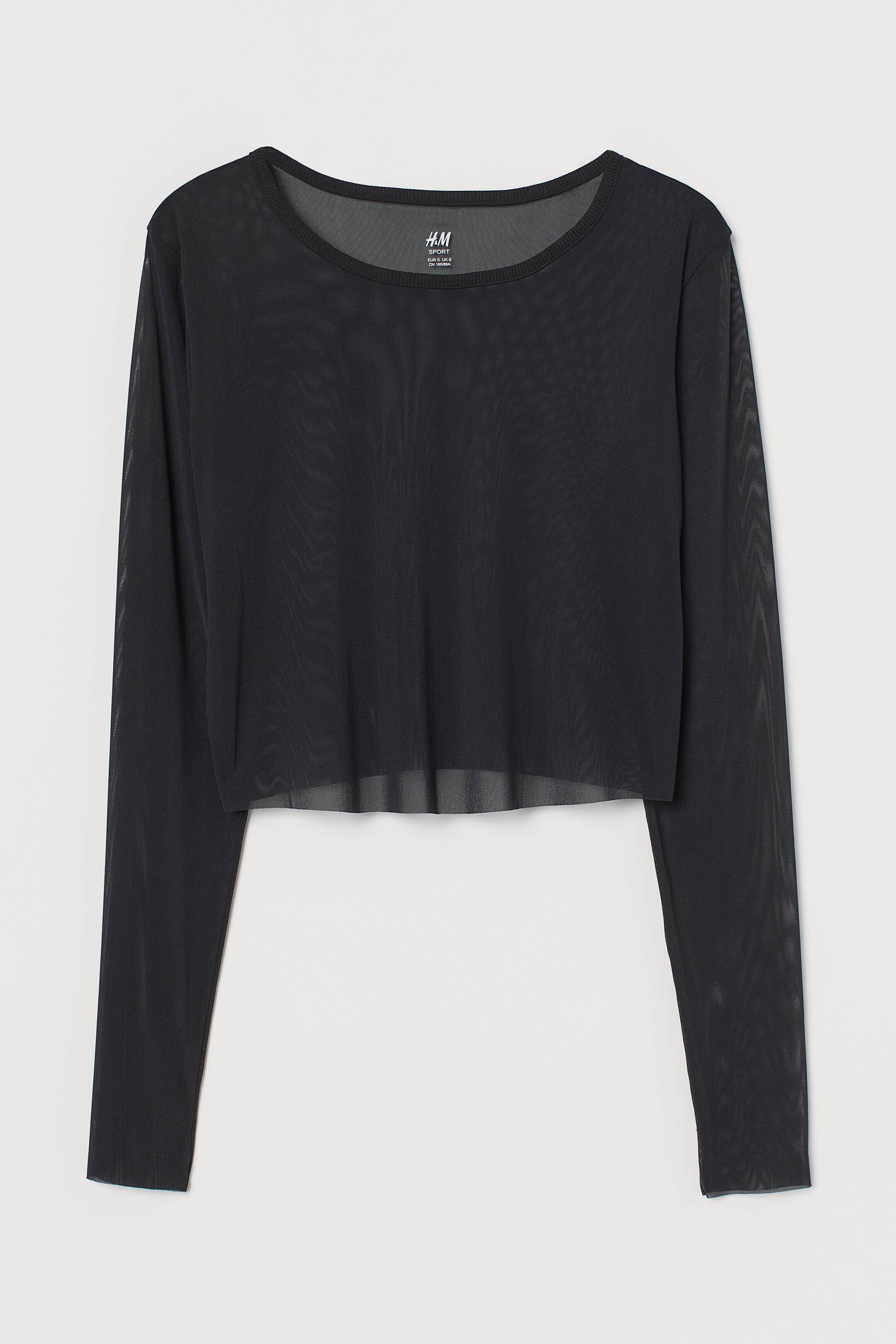 查看大圖: 網紗運動上衣 - 黑色 - Ladies | H&M HK 1