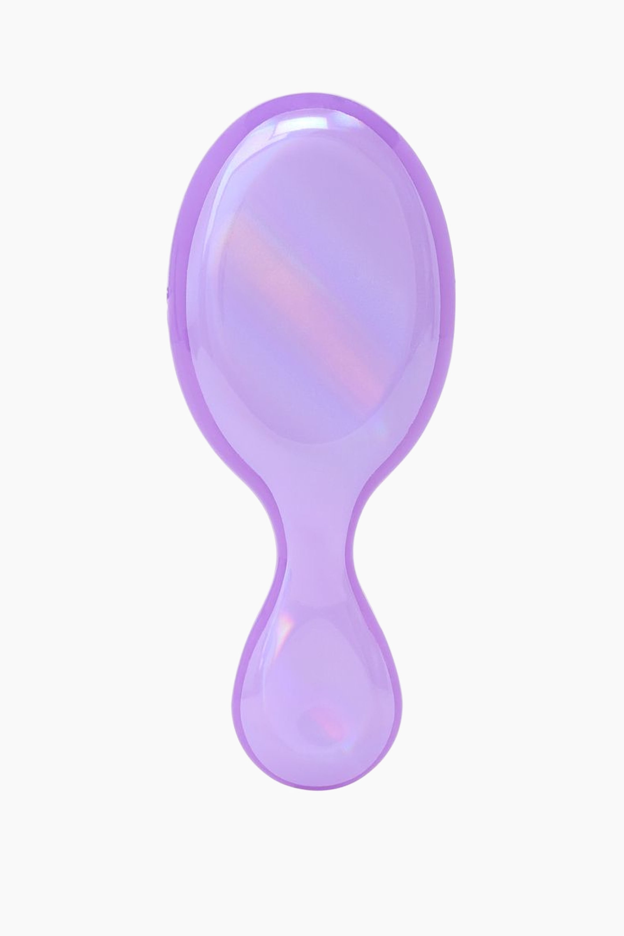 Visa större bild: Ett glänsande, ljuslila föremål vetter framåt och visar en avlång, timglasliknande form med en större, rundad toppsektion som smalnar av till en smalare mitt och expanderar till en mindre, rundad botten. Den släta, reflekterande ytan på toppen visar iriserande strimmor av rosa och gult.