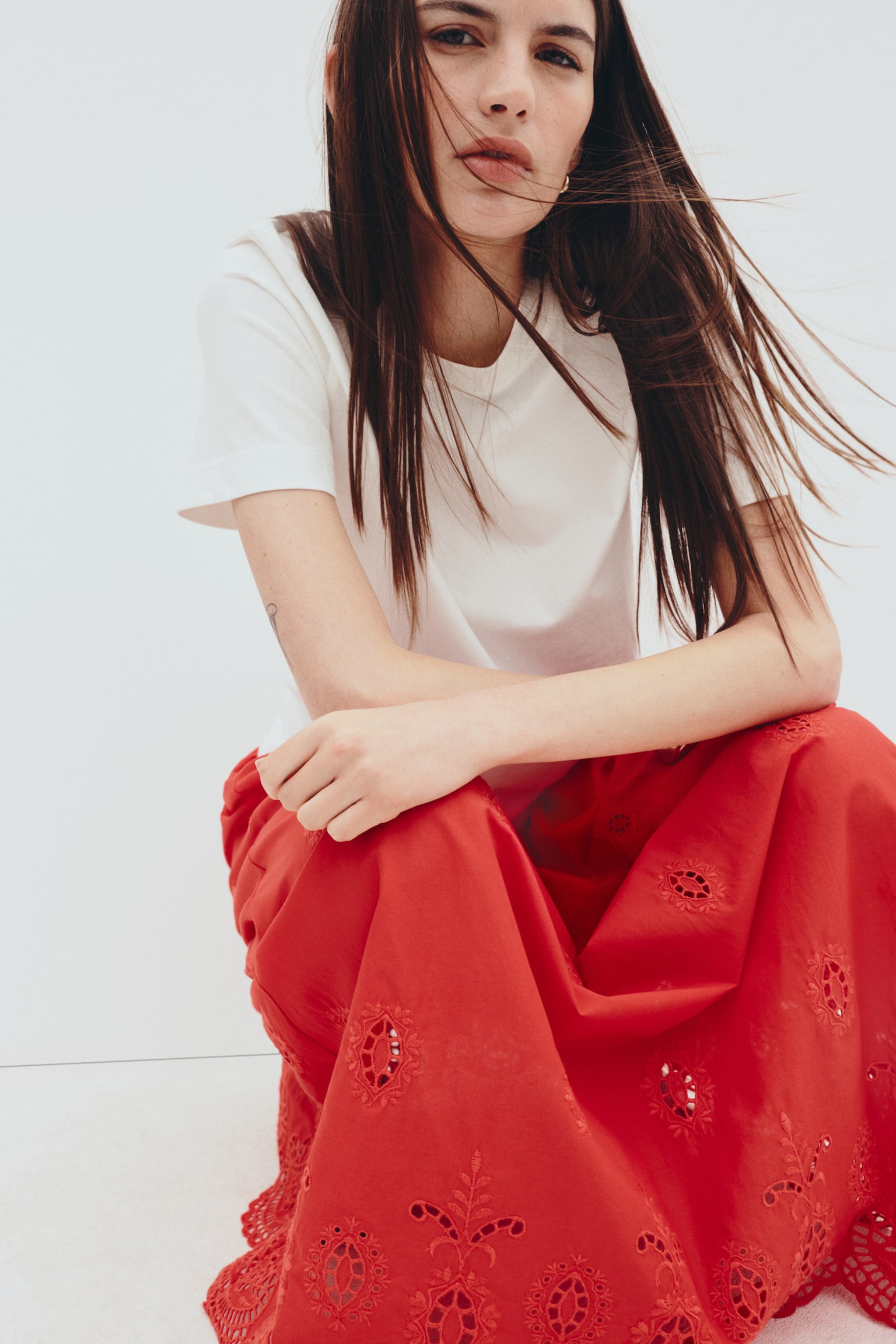 Женская юбка H&M Eyelet-Embroidered Drawstring, цвет: Красный — фото 3