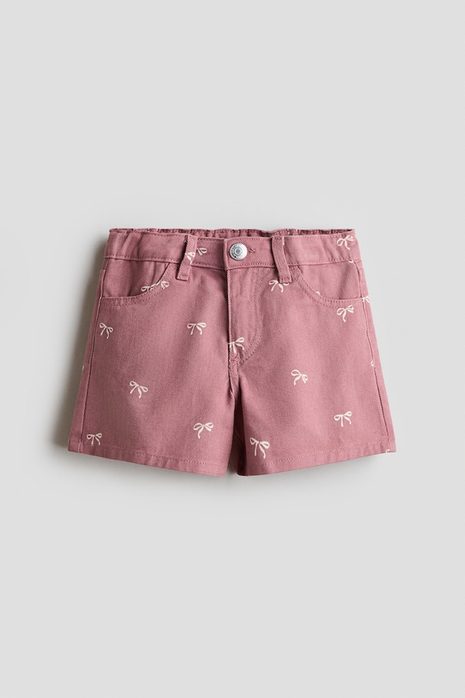 Printed Cotton Twill Shorts - Dark dusty pink/bows/Light beige/floral - 1