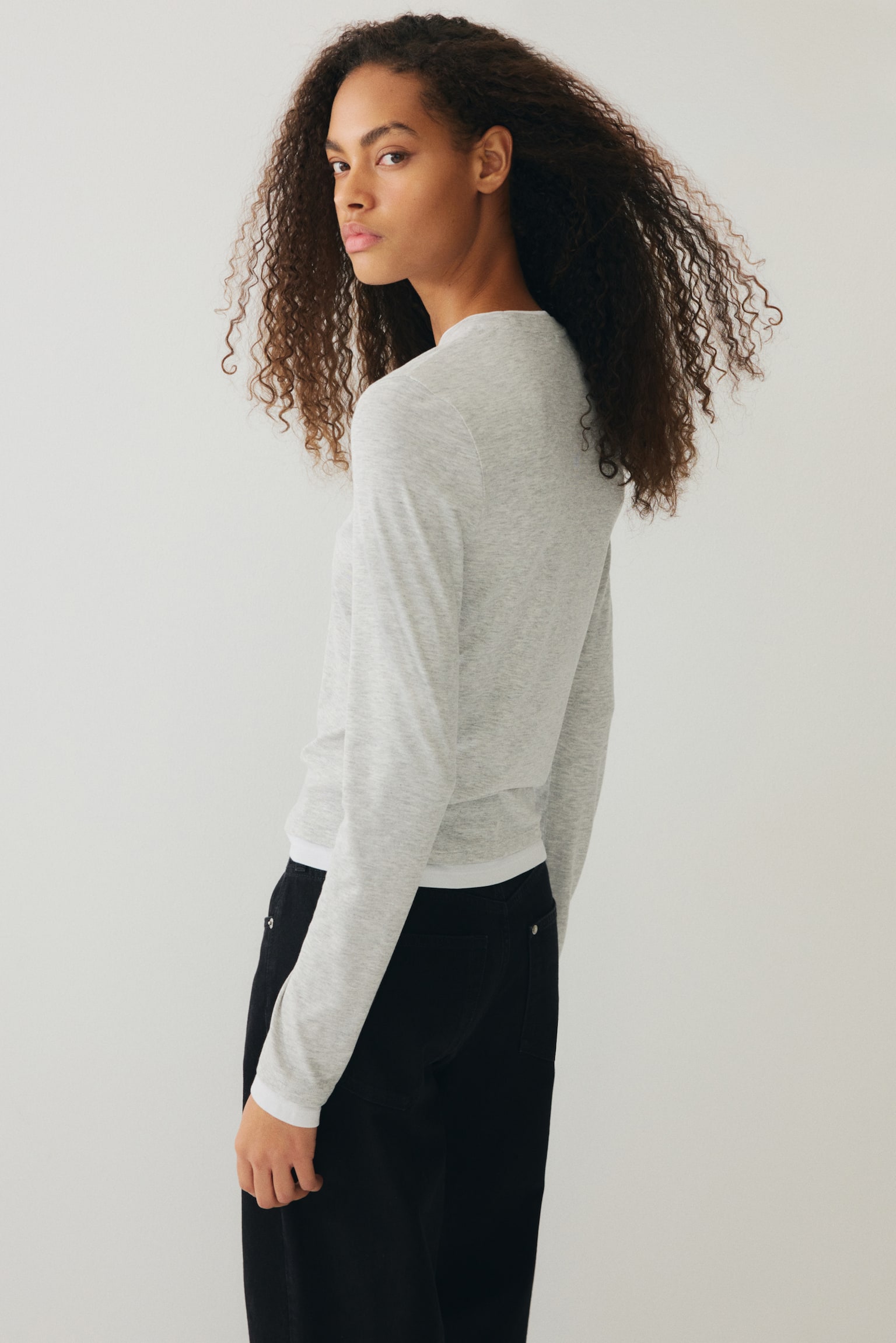 Layered-look top - Light grey marl/white/Light pink/White/Navy blue/White - 3