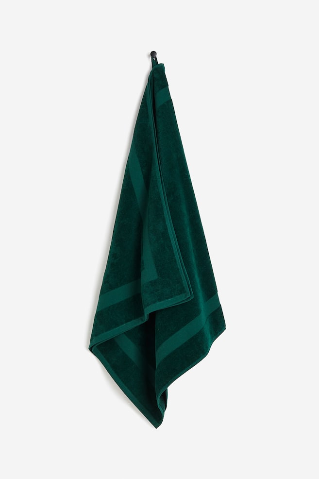Velour bath towel - Emerald green/Dark blue/Light beige/Yellow  - 1