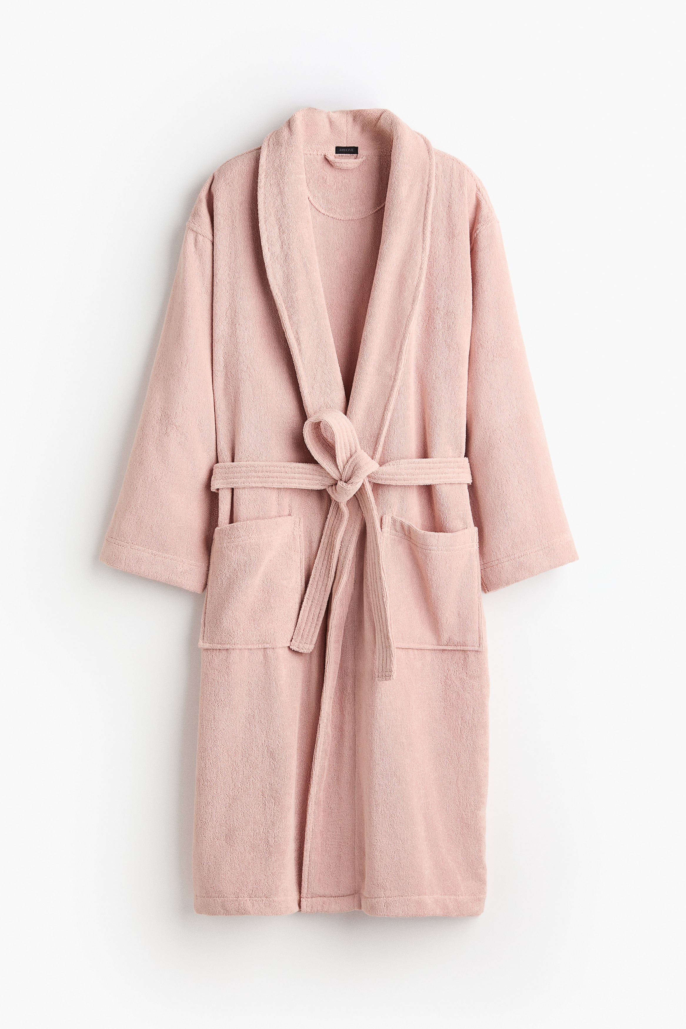 Cotton terry dressing gown - Powder pink/White