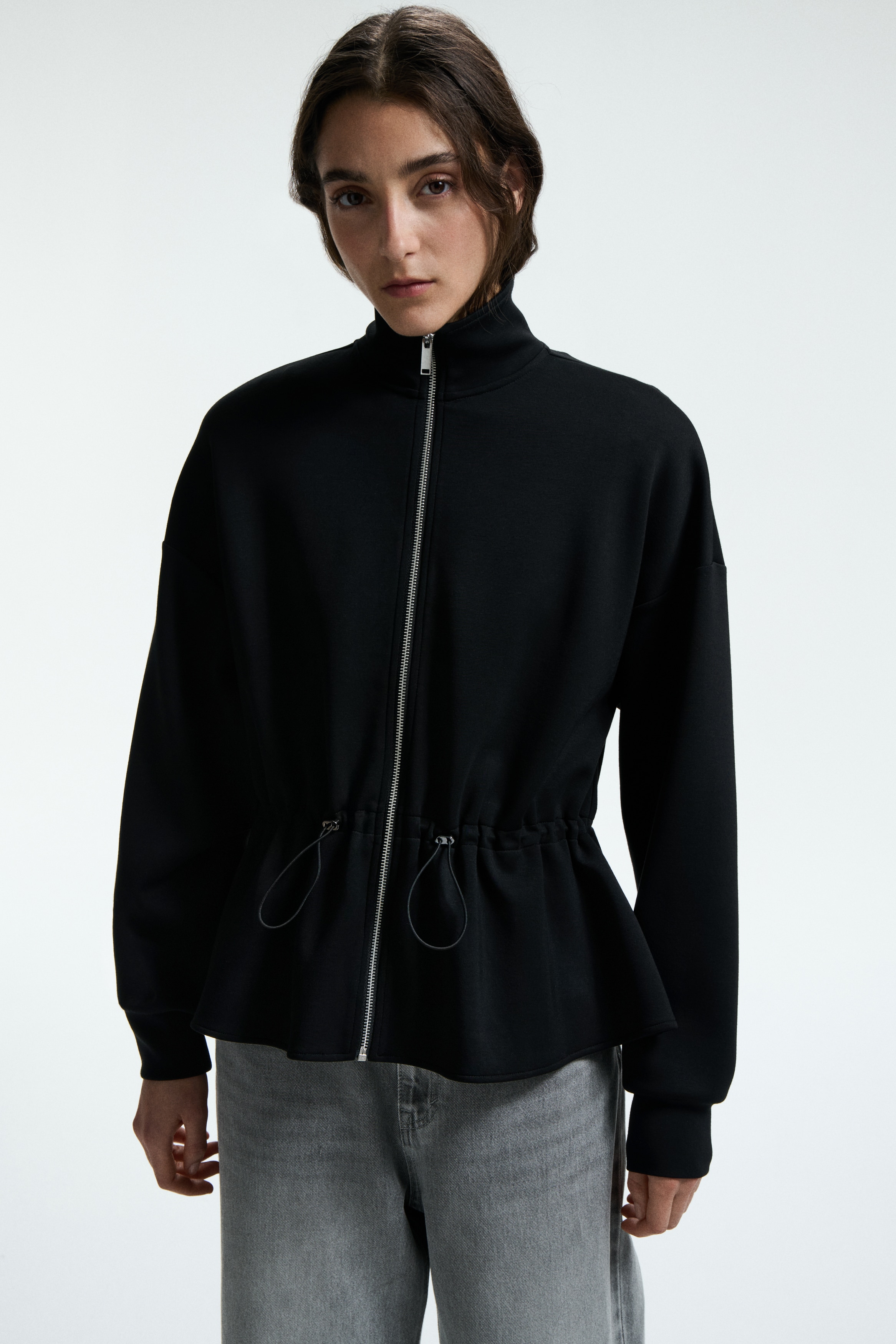 H & M - Peplum zip-through sweatshirt - ブラック