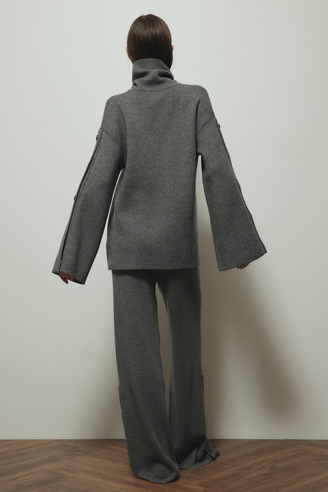 Pantalon en laine avec boutons - Gris foncé chiné - 5