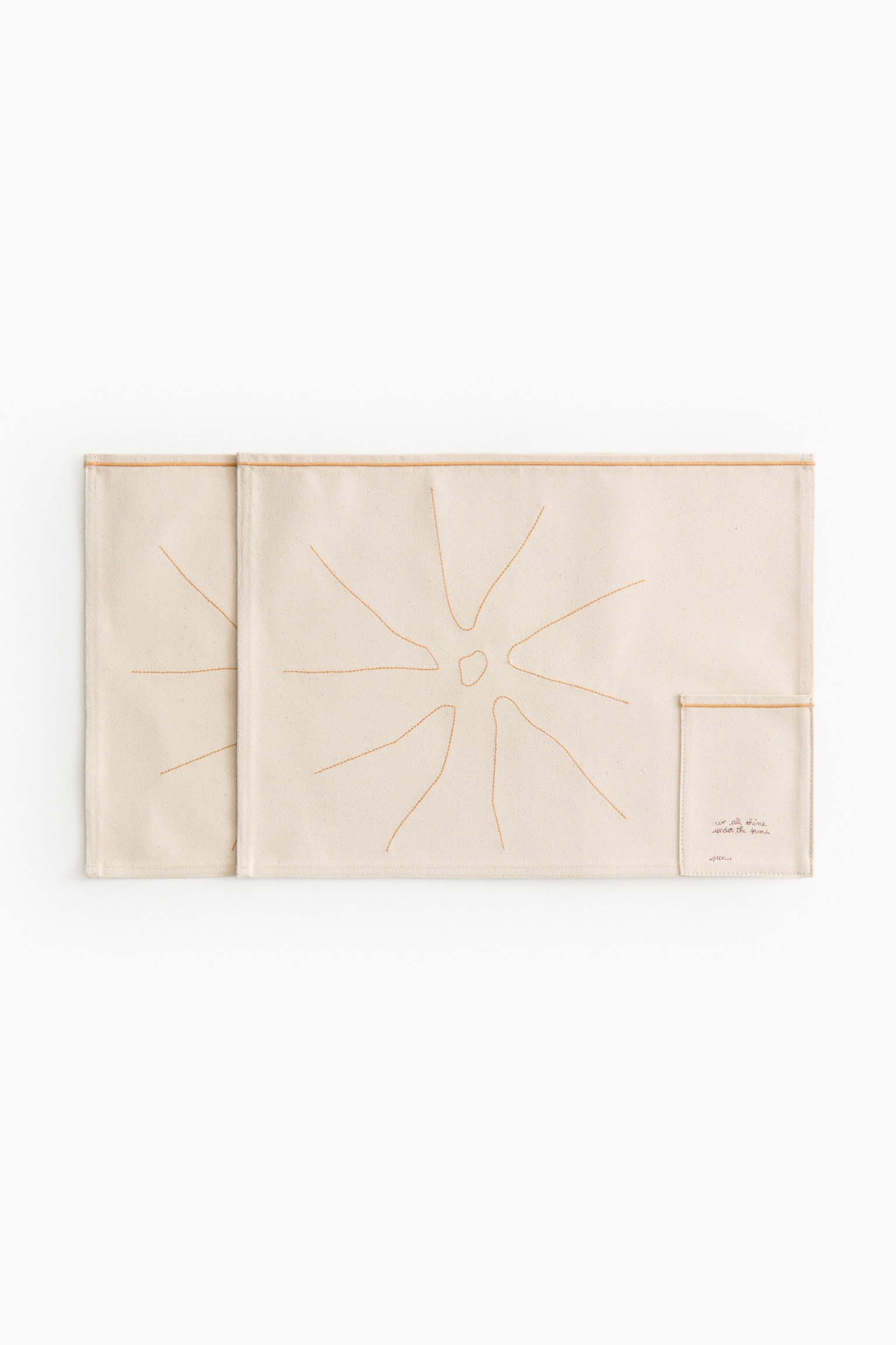 Lot de 2 sets de table avec détails brodés - Beige clair/soleil - 1
