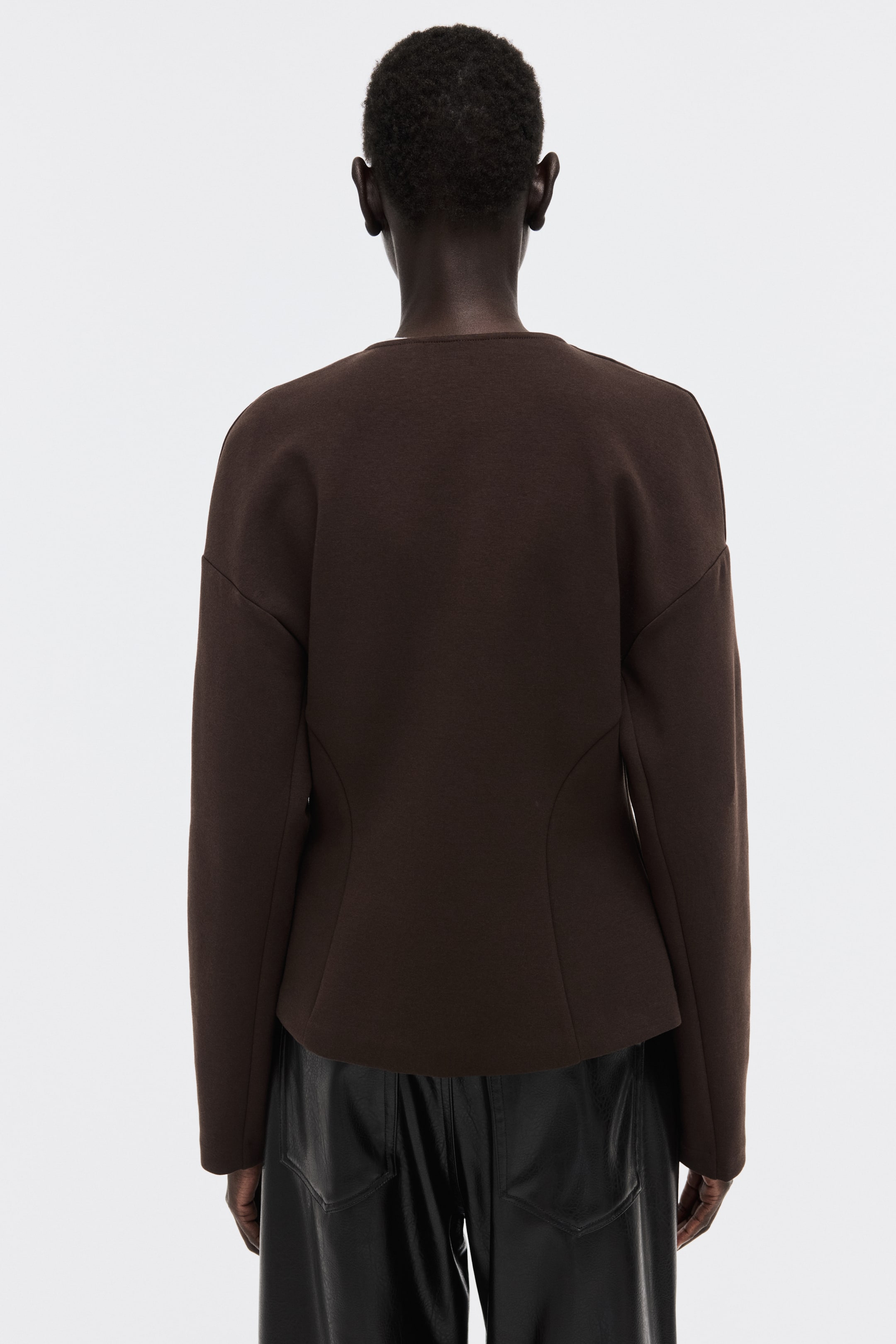 Zobrazit větší obrázek: Sako z látky scuba bez límce - Tmavě hnědá - ŽENY | H&M CZ 5