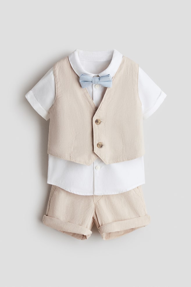 4-Piece Linen-Blend Dressy Set - Light beige/white/Navy blue/white/Blue/white - 1