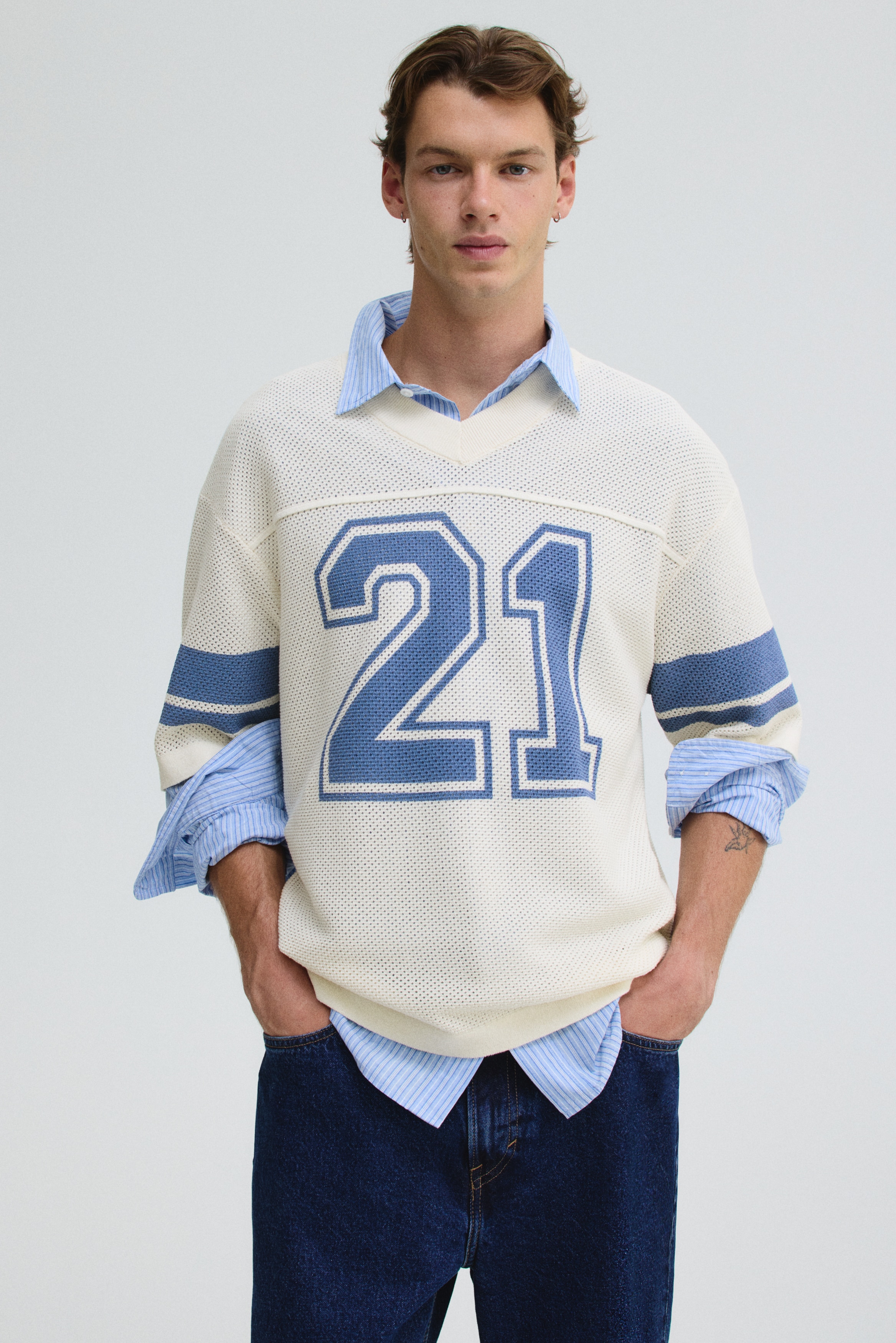 T-shirt in maglia traforata Loose Fit - Crema/21