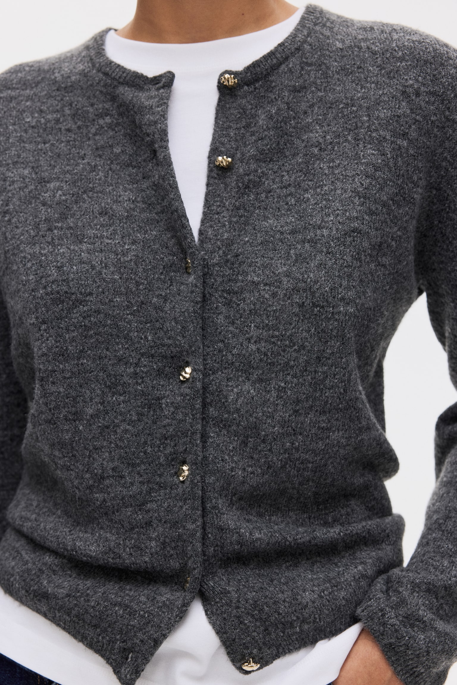 Fine-knit cardigan - Dark grey marl/Cream/Black/Powder pink - 5