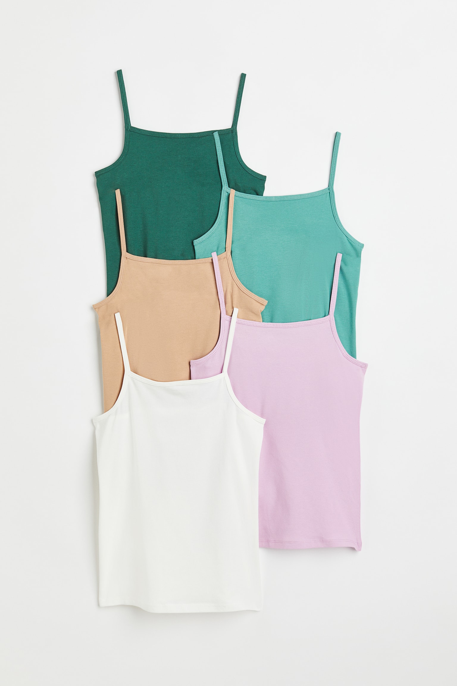 5-pack jersey strappy tops - Dark green/Green/Red/White/Light green/Light grey marl/Light pink/Light yellow/White - 1